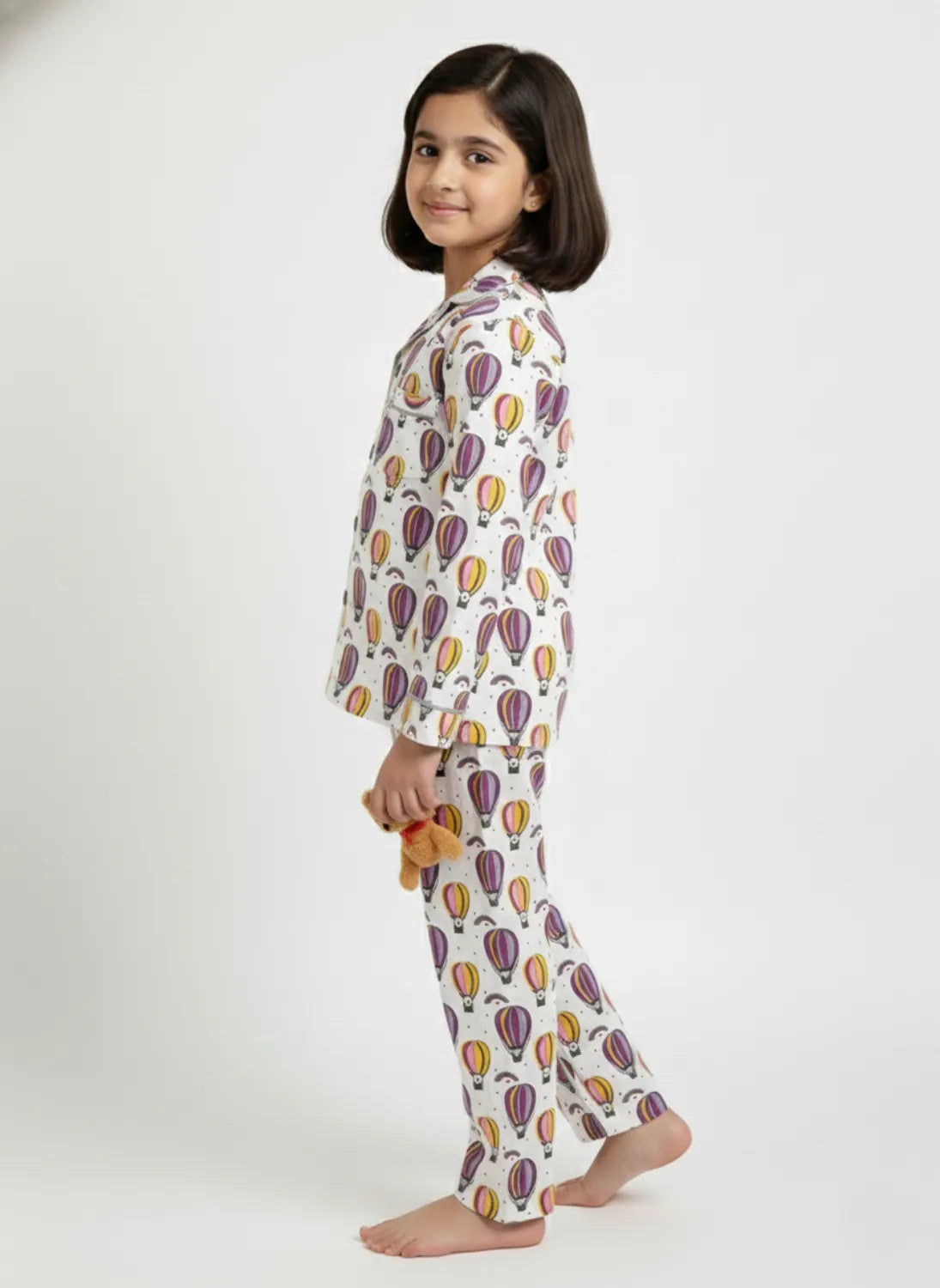 Kids Girls Full Sleeve Collared Pure Cotton Night Suit