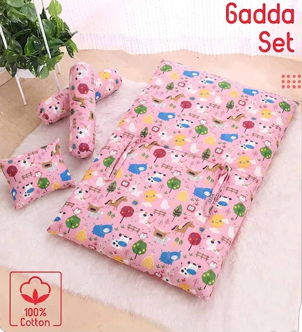 Unisex Pink Cotton Printed 4-Piece Baby Bedding Set
