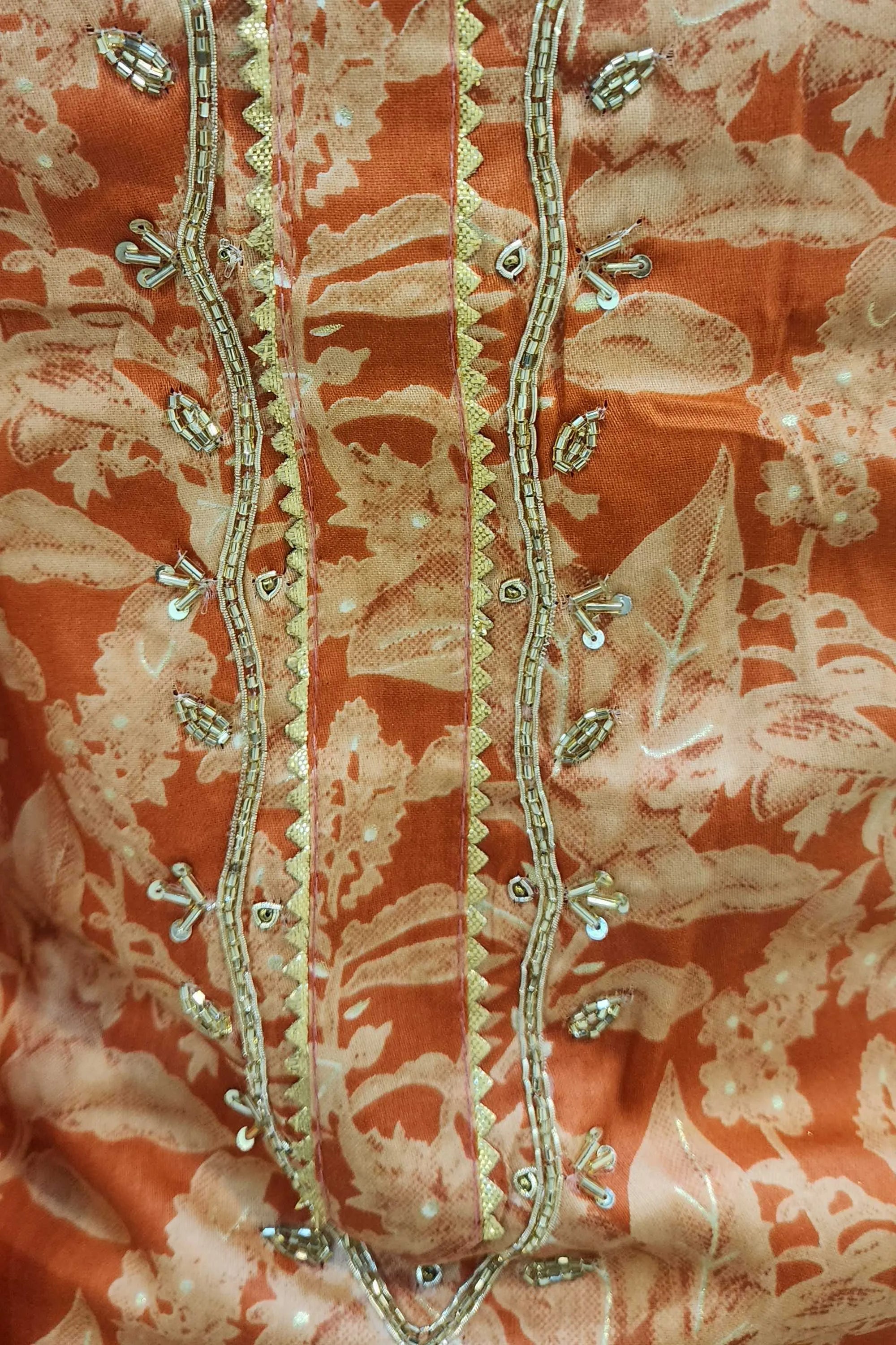 Peach & Off-White Floral Print Pure Cotton Unstitched Dress Material
