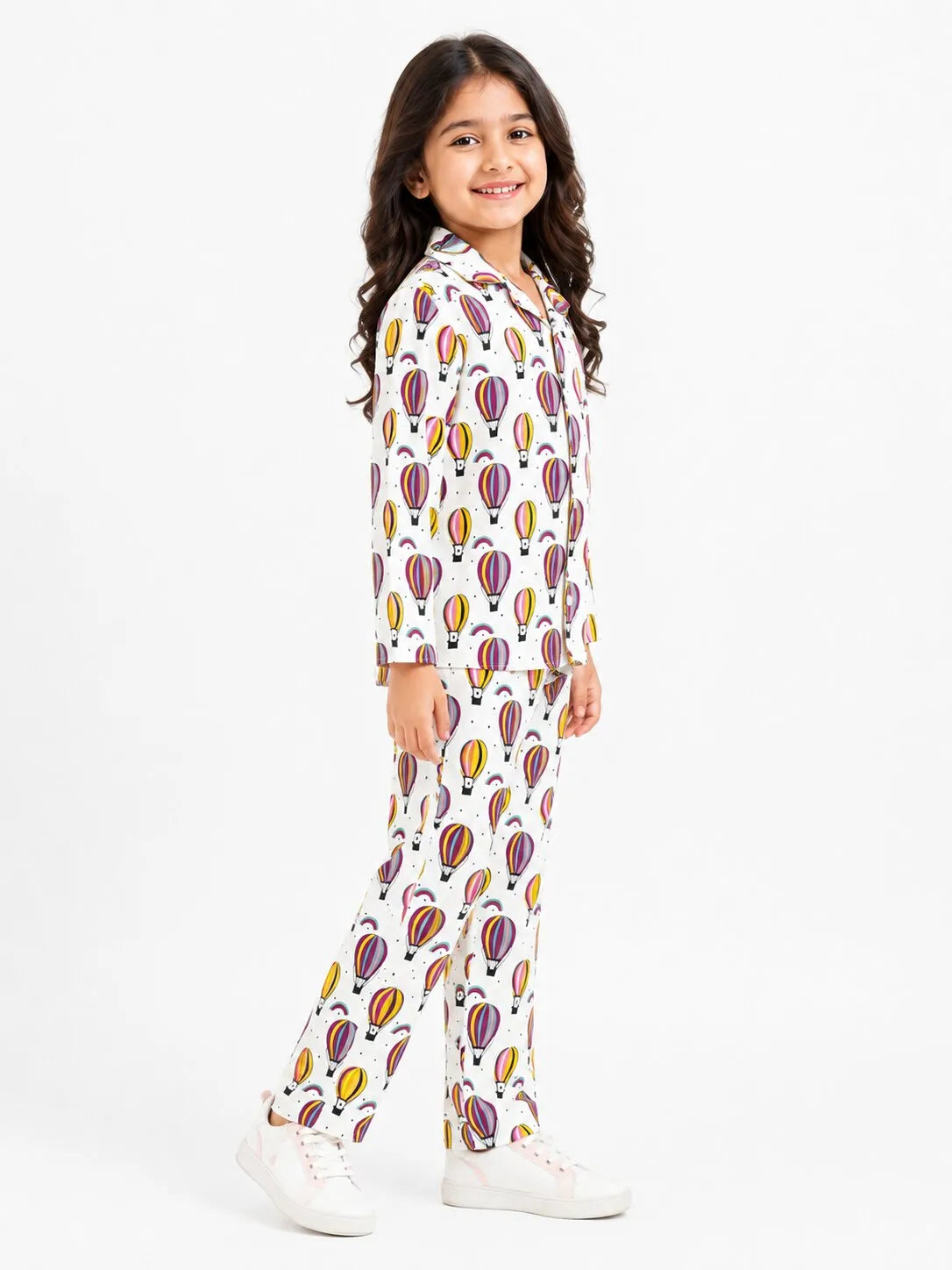 Kids Girls Full Sleeve Collared Pure Cotton Night Suit