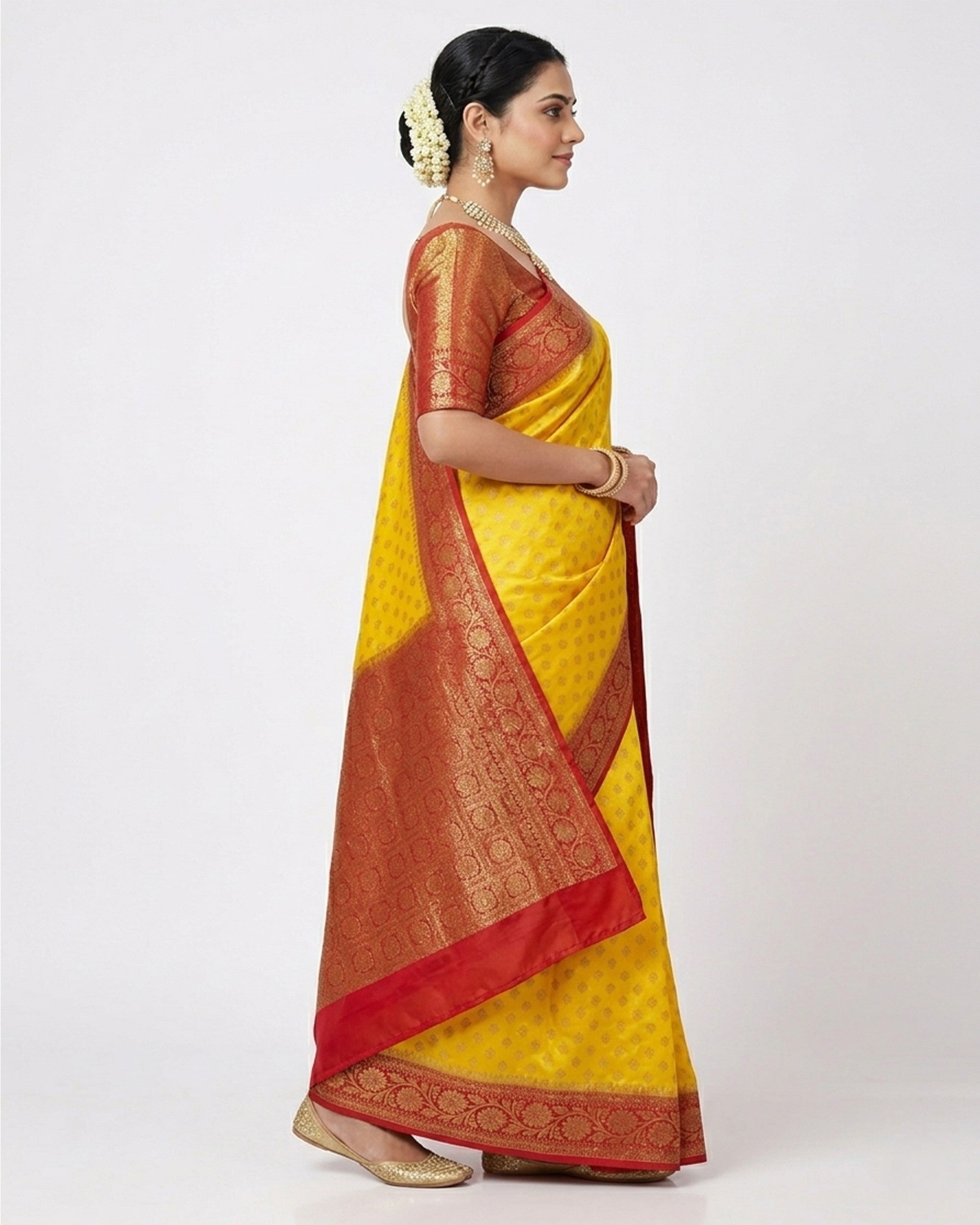 Yellow & Red Woven Design Kanjivaram Silk Saree