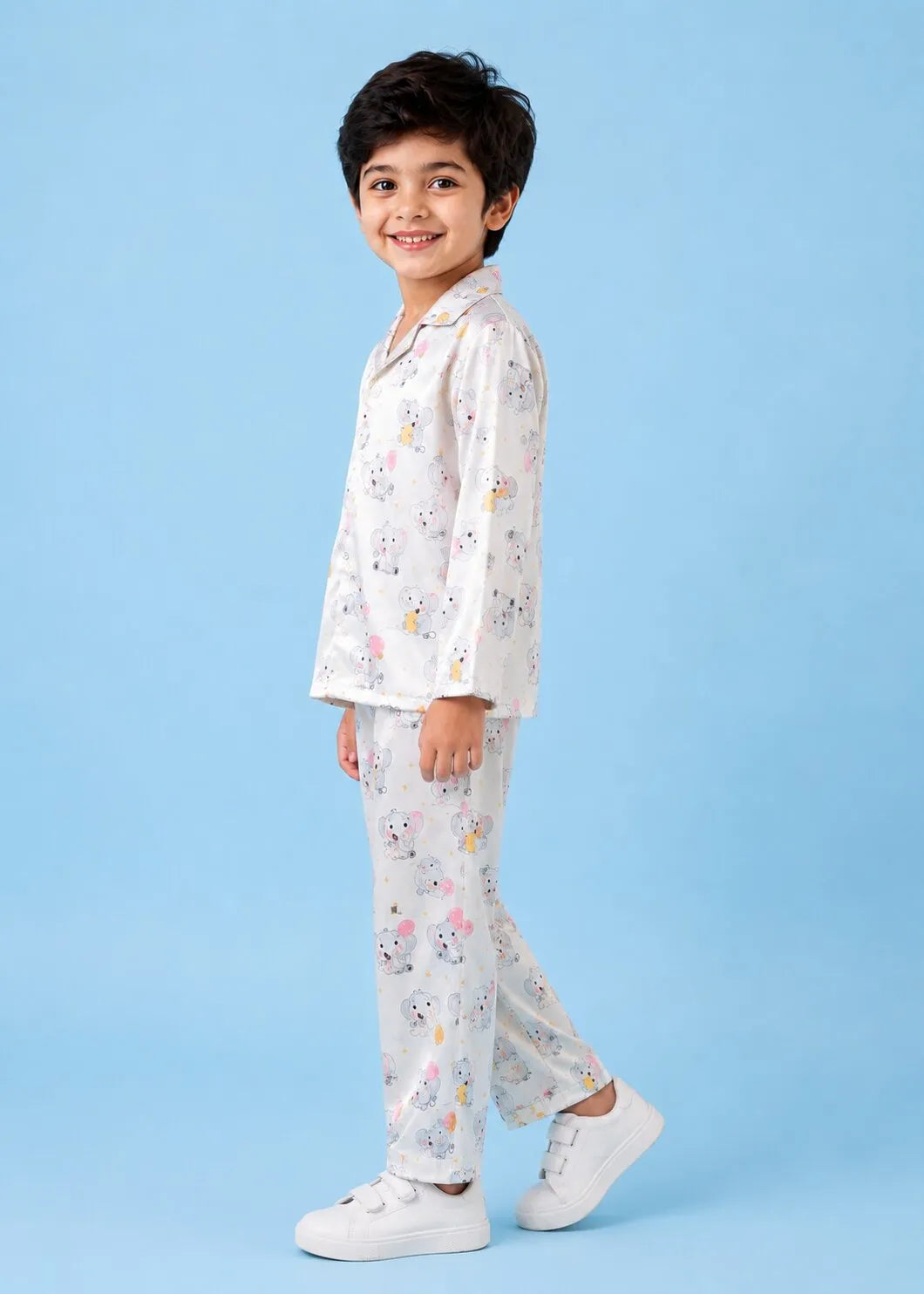 Kids' Satin Elephant & Balloon Print Night Suit