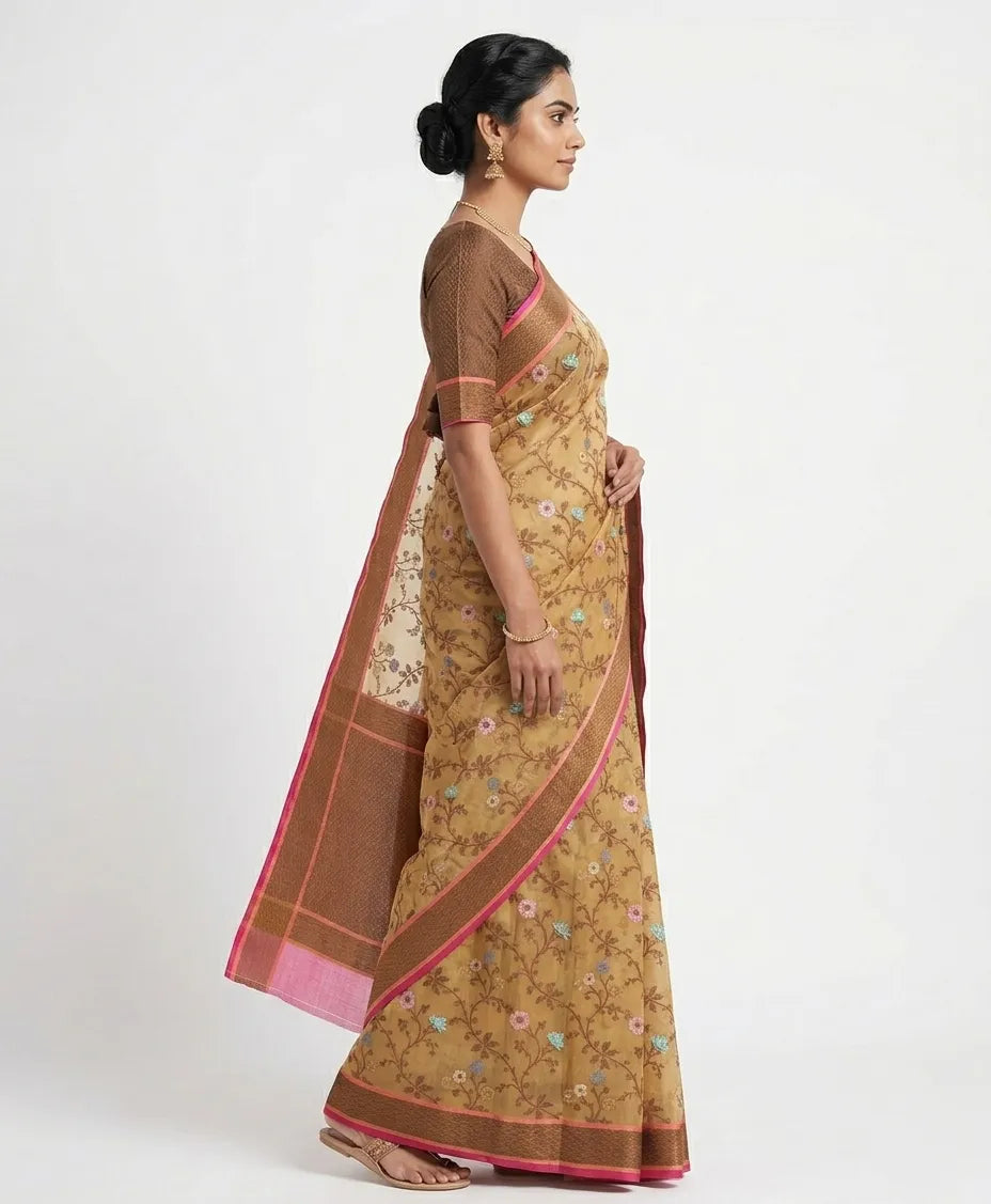 Brown Geometric Woven Design Silk Blend Saree