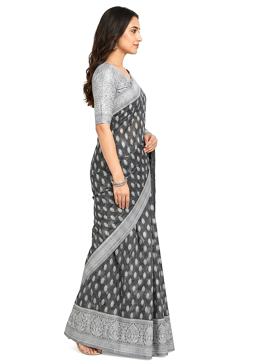 Black & Silver-Toned Woven Design Banarasi Saree with Unstitched Blouse Piece