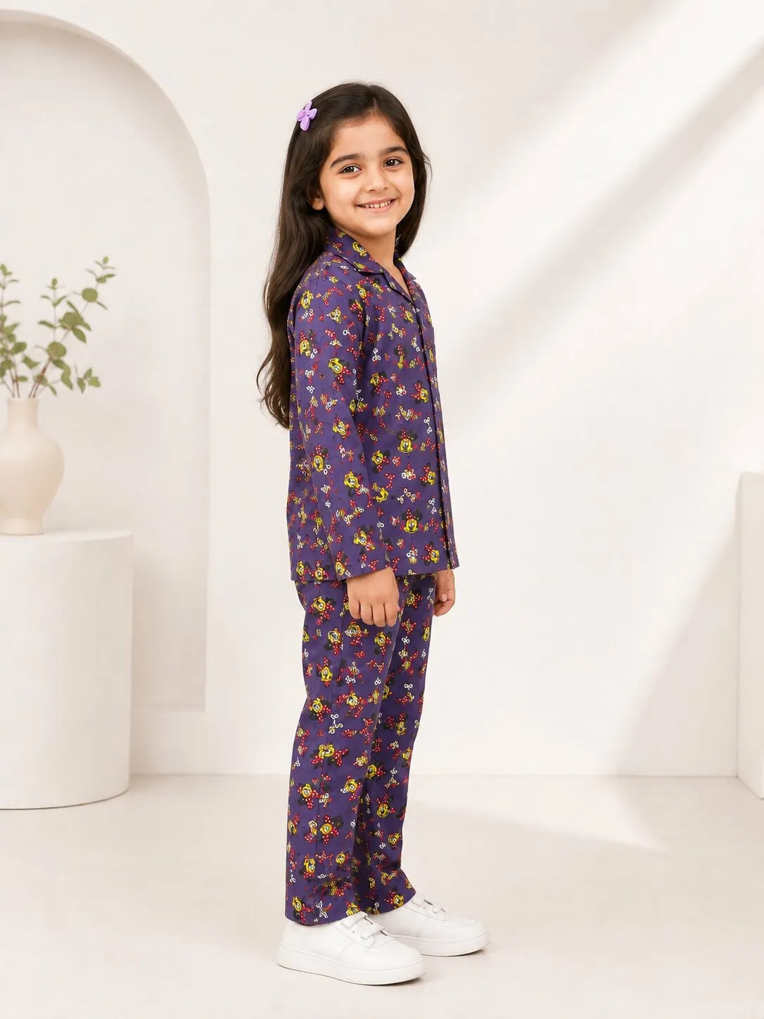 Kids' Pure Cotton Mauve Purple Character Print Night Suit