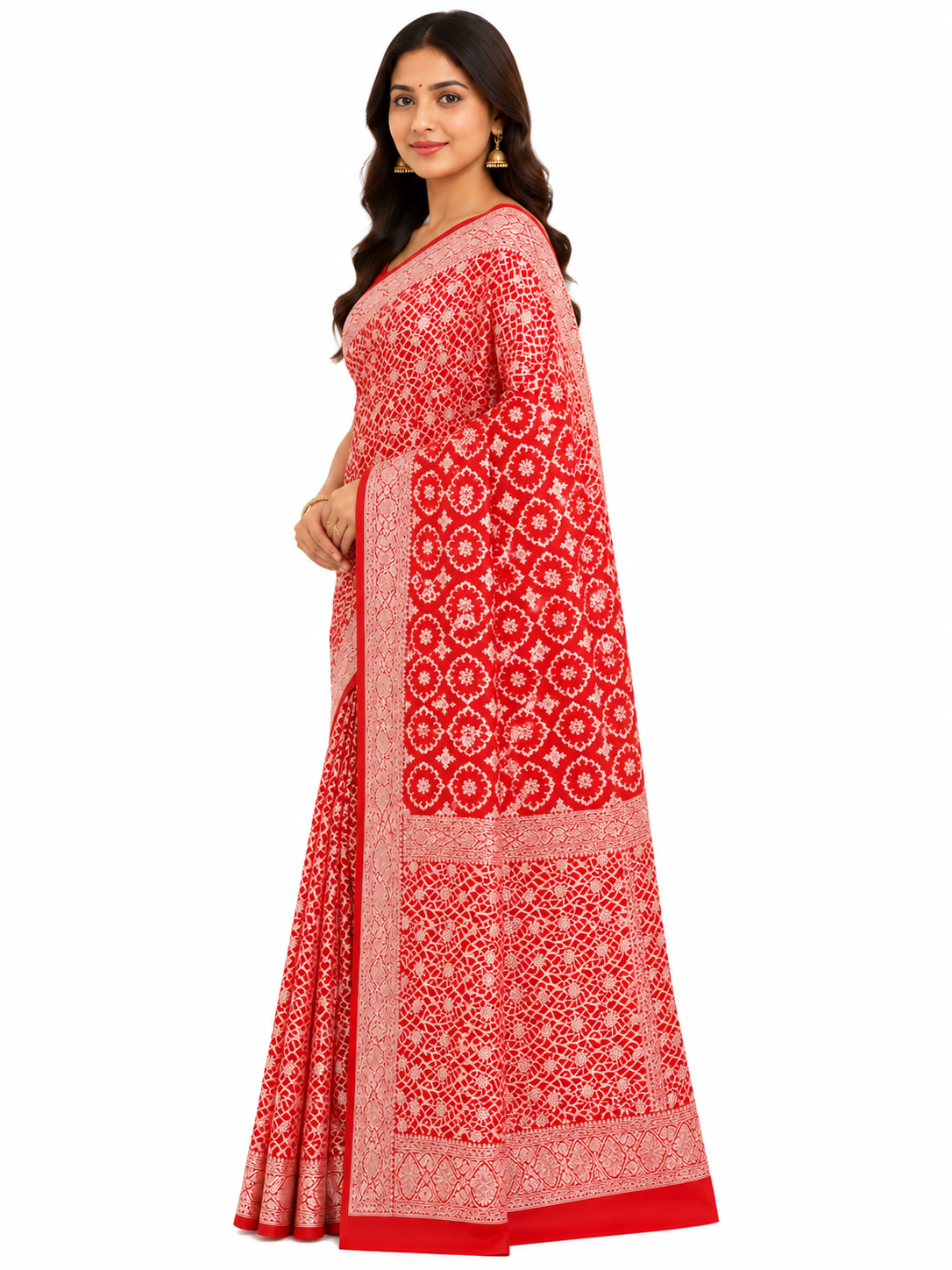 Red & Gold-Toned Ethnic Motifs Woven Design Banarasi Saree