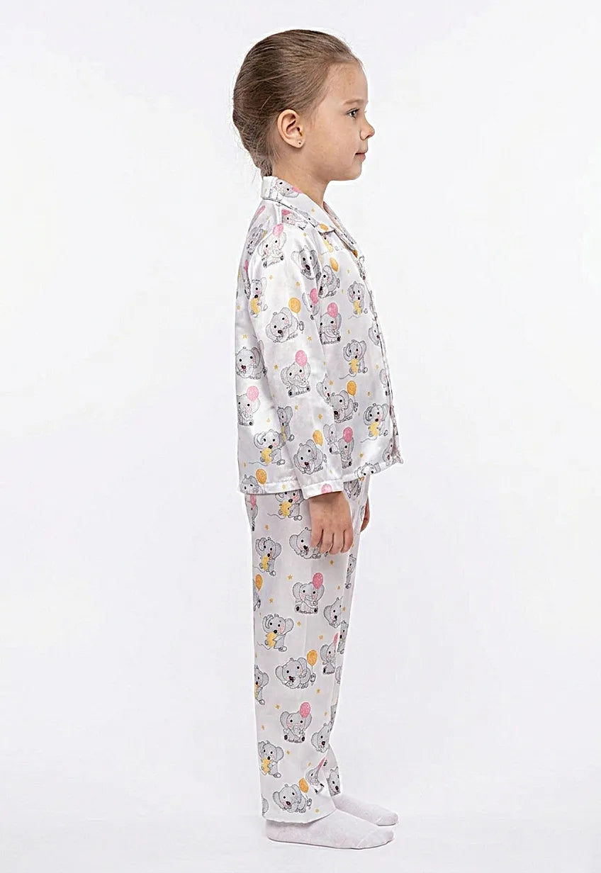 Girls Satin Elephant & Balloon Print Night Suit