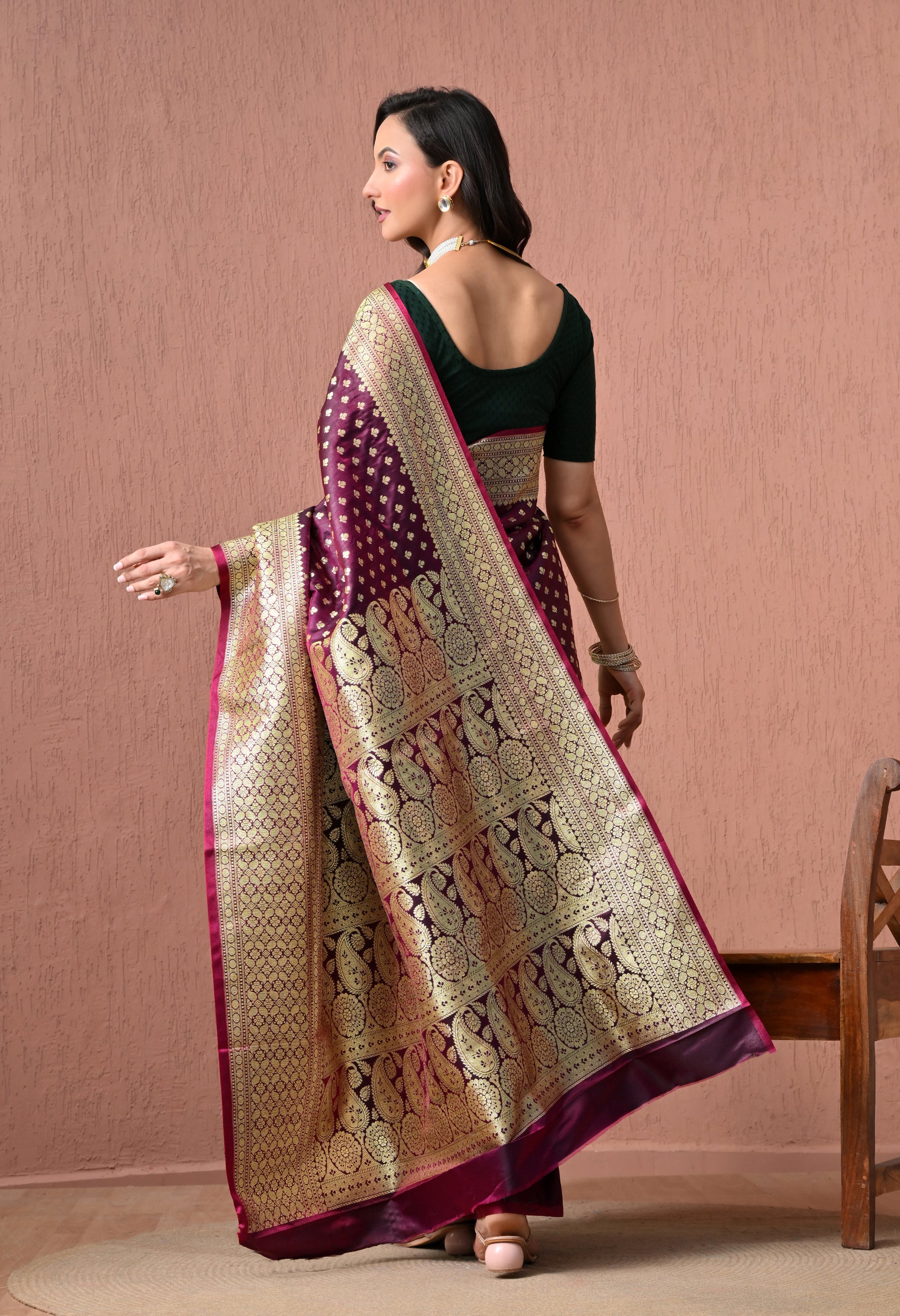 Pure Silk Banarasi Saree in Magenta-Purple with Intricate Gold Zari
