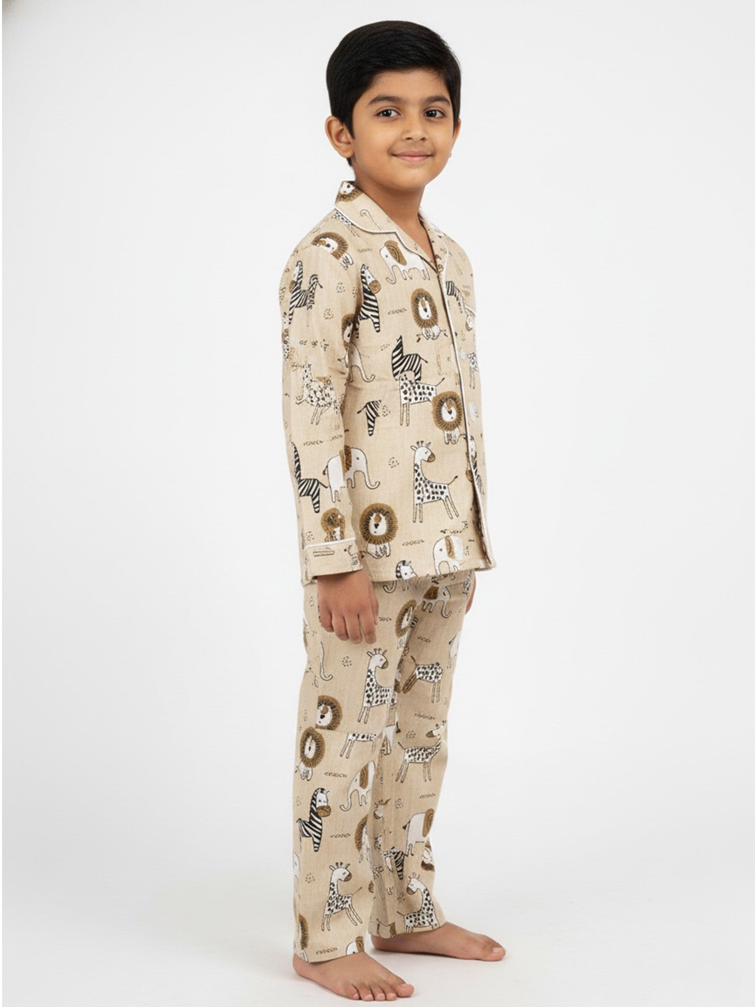 Kids Boys Full Sleeve Collared Pure Cotton Night Suit