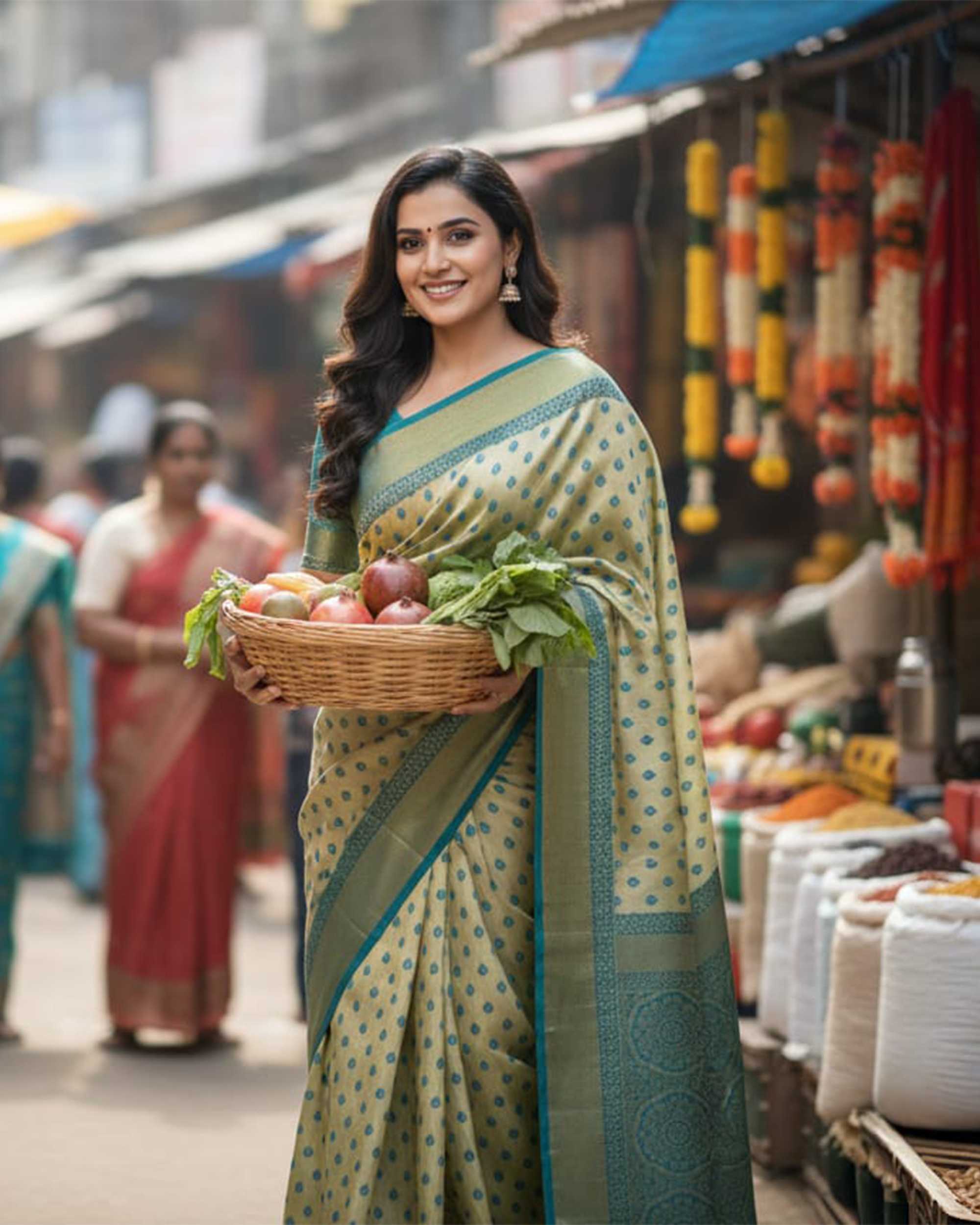 Women Pista Green & Teal Blue Woven Design Zari Kanjeevaram Silk Blend Saree