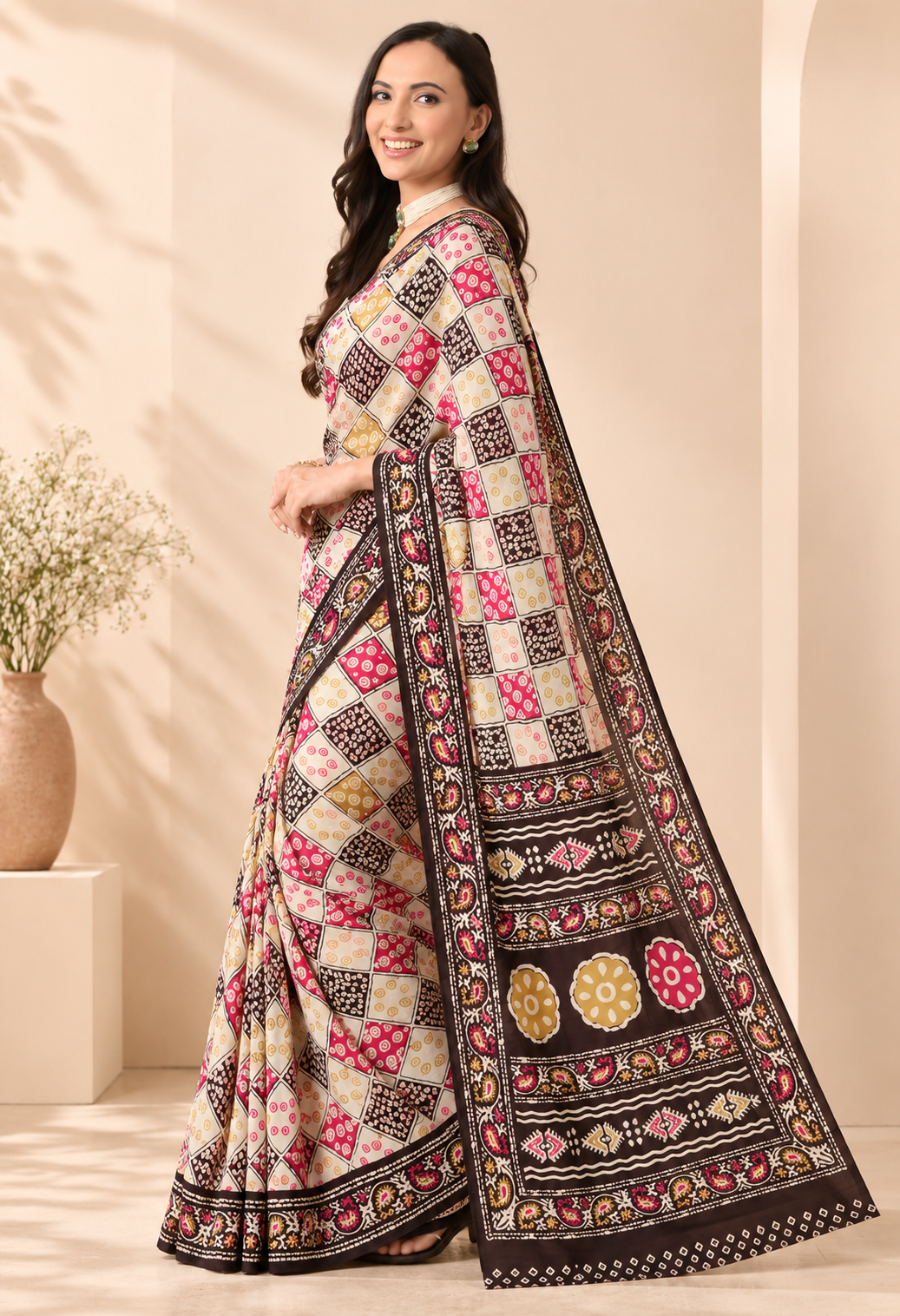 Elegant Multicolour Traditional Printed Saree with Intricate Floral Pallu