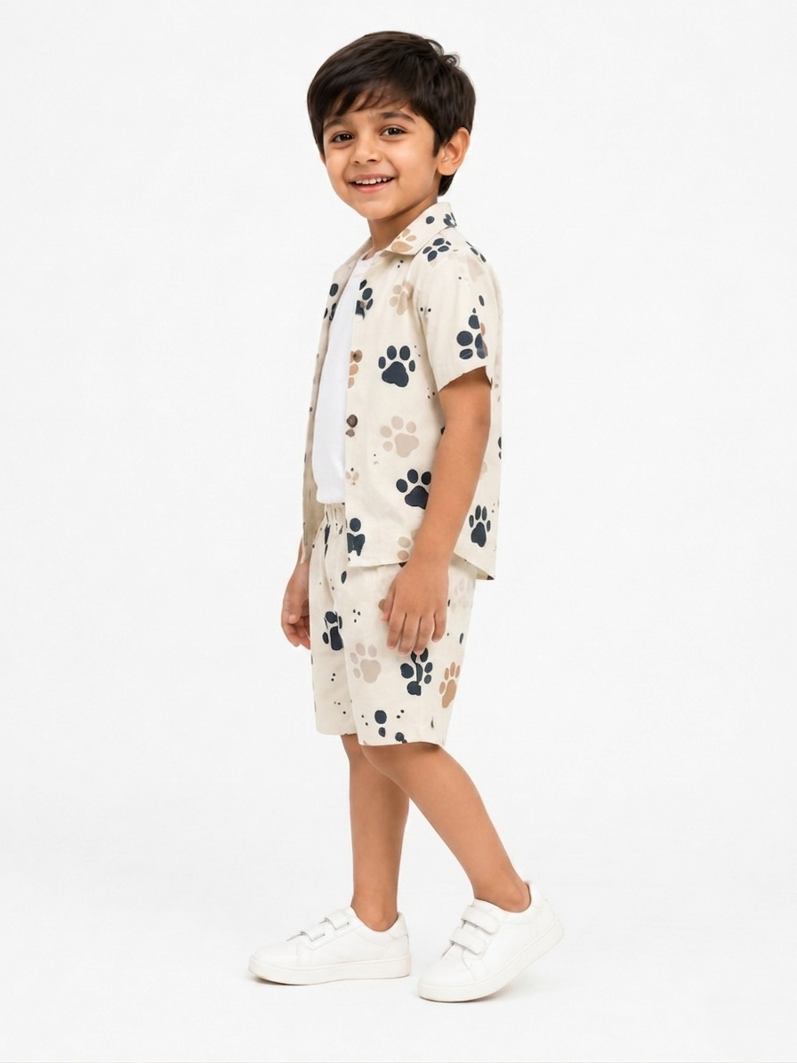 Boys' Playful Paw Print Poly-Knit Baba Suit