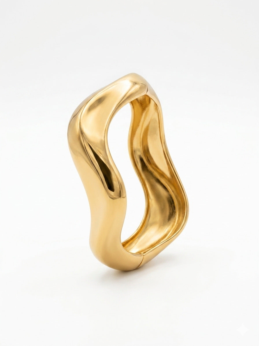 Gold-Plated Sculptural Wave Bangle