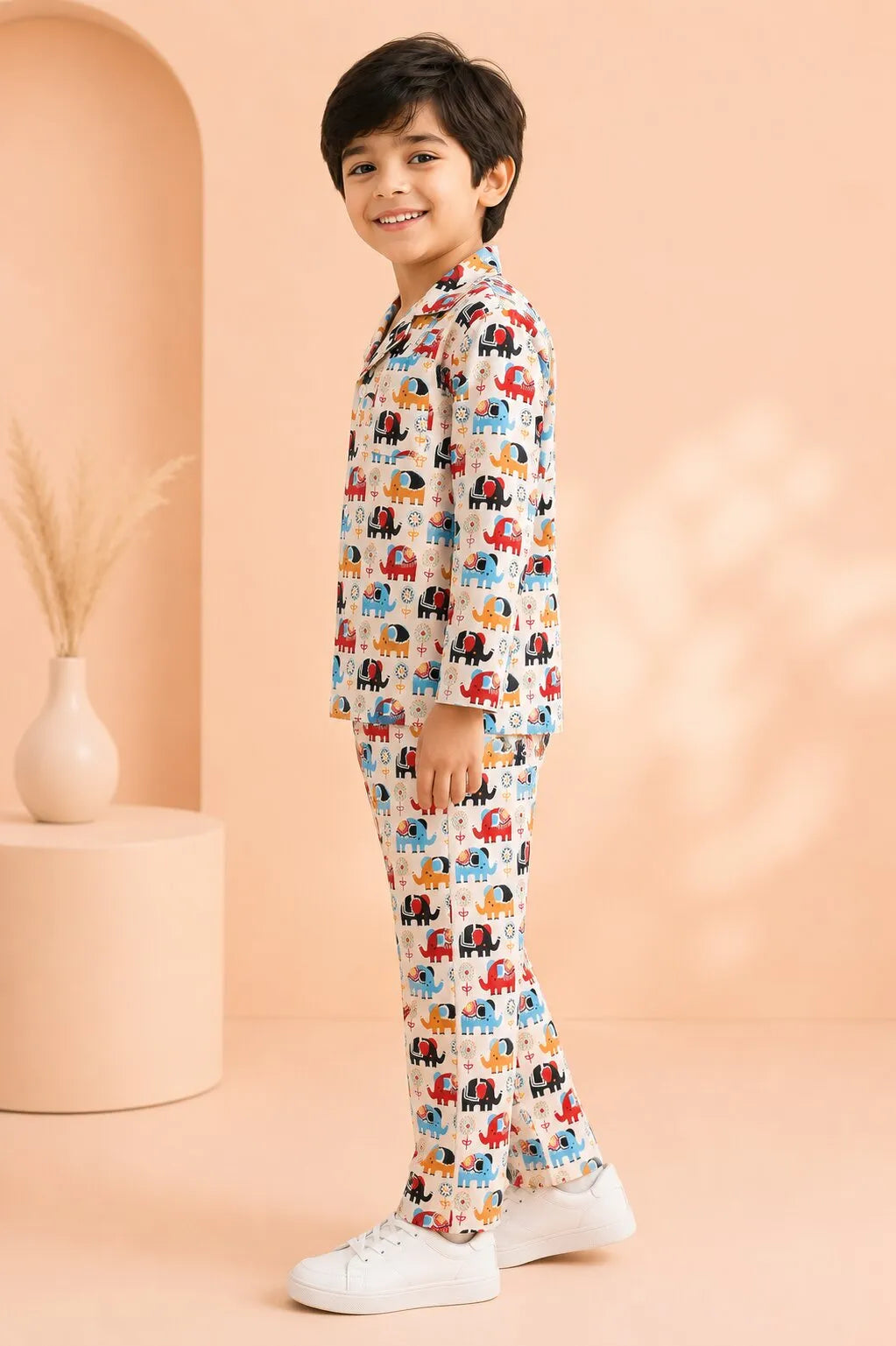Kids' Elephant Print Cotton Night Suit