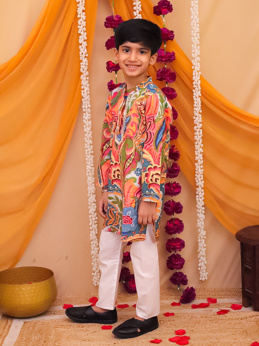 Boys' Cotton Multi-Color Printed Kurta Pajama Set | Ethnic Wear for Festivals, Weddings & Parties | 2-Piece Traditional Outfit