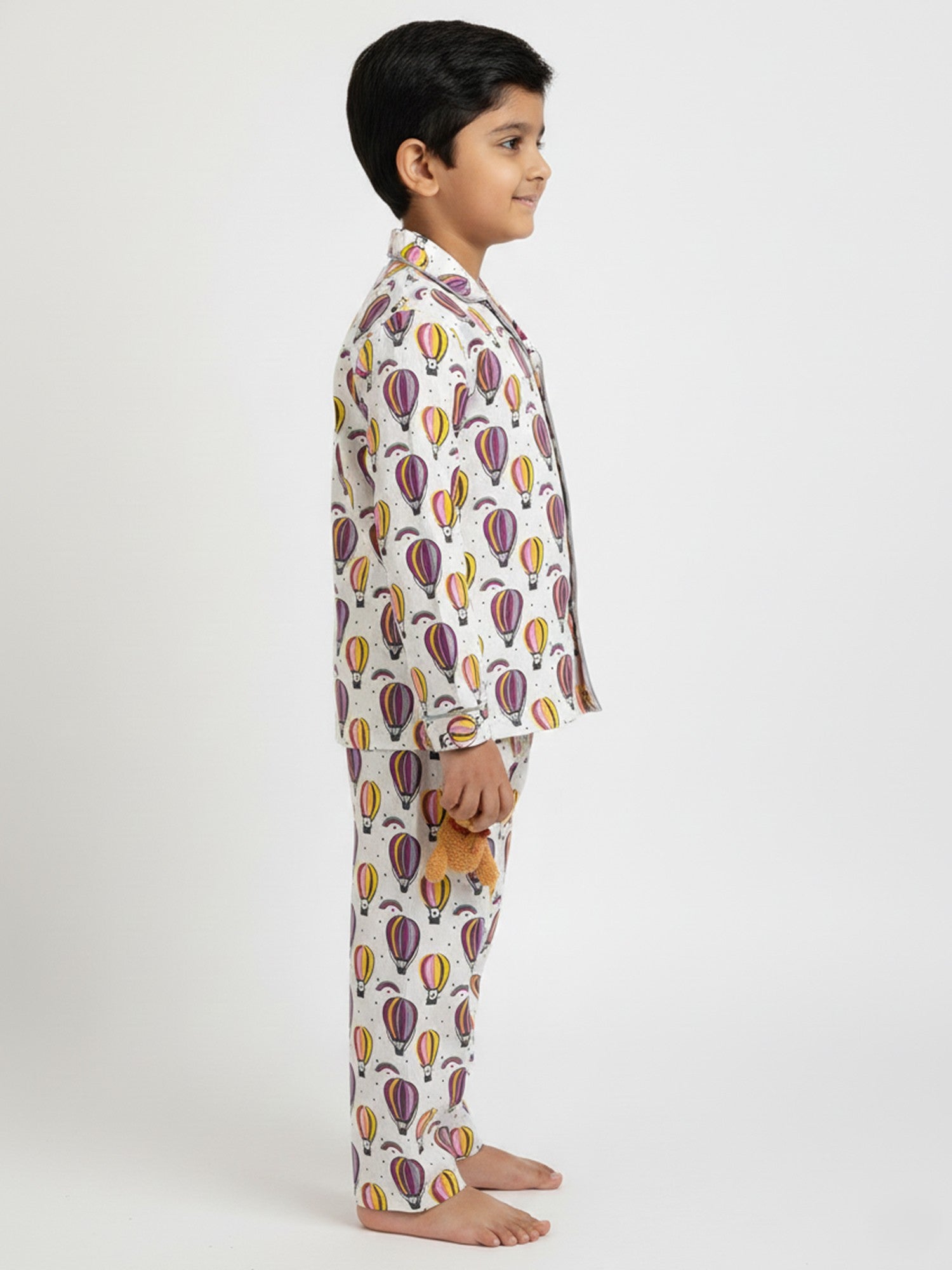 Kids Boys Full Sleeve Collared Pure Cotton Night Suit