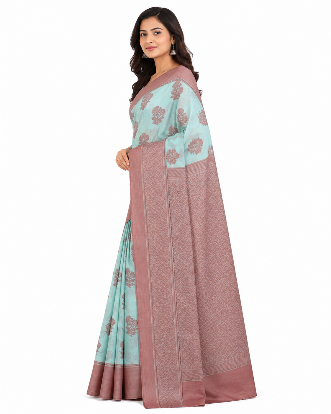 Steel Blue & Silver-Toned Woven Design Banarasi Saree