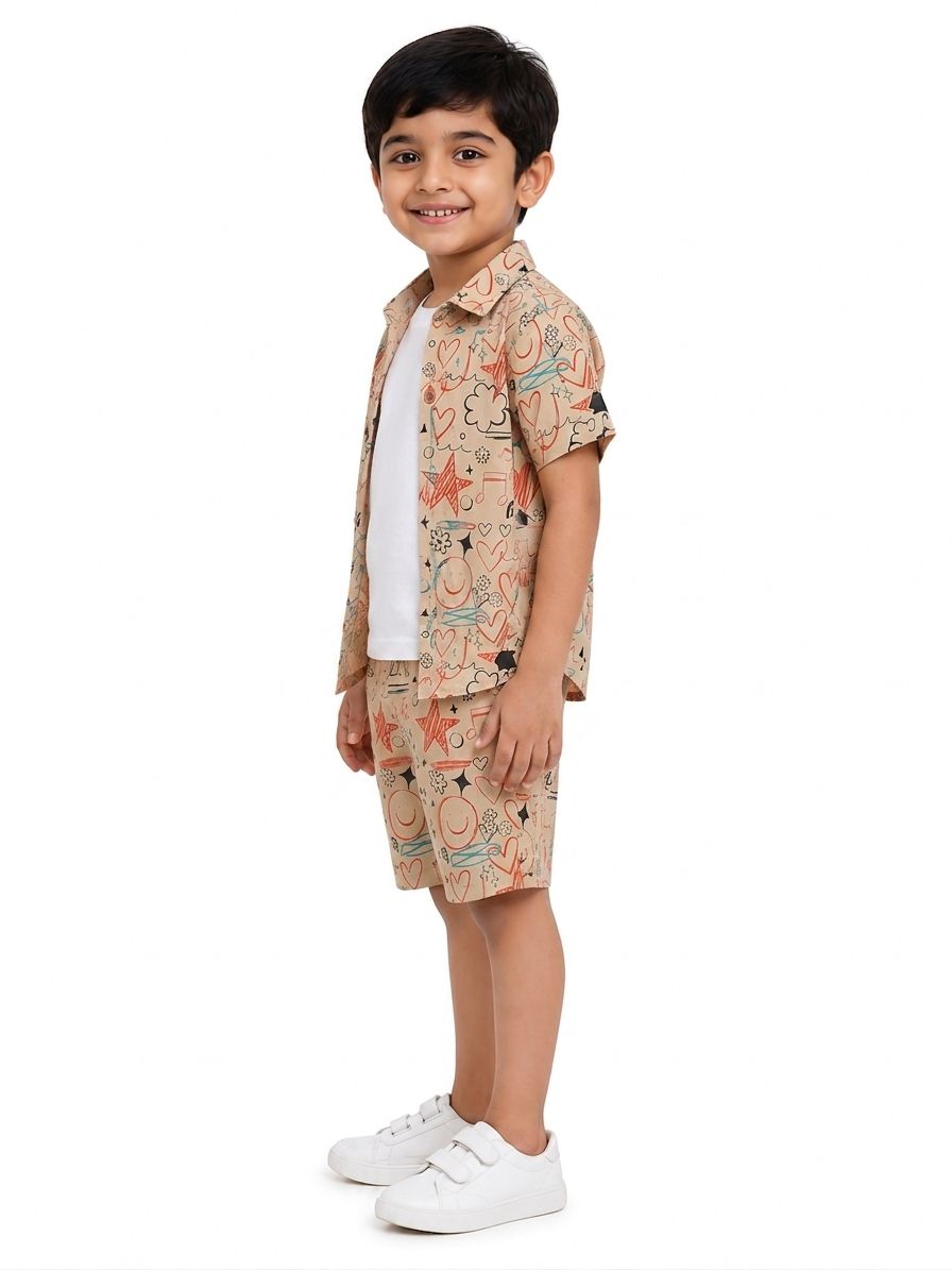 Boys' Whimsical Doodle Print Poly-Knit Baba Suit