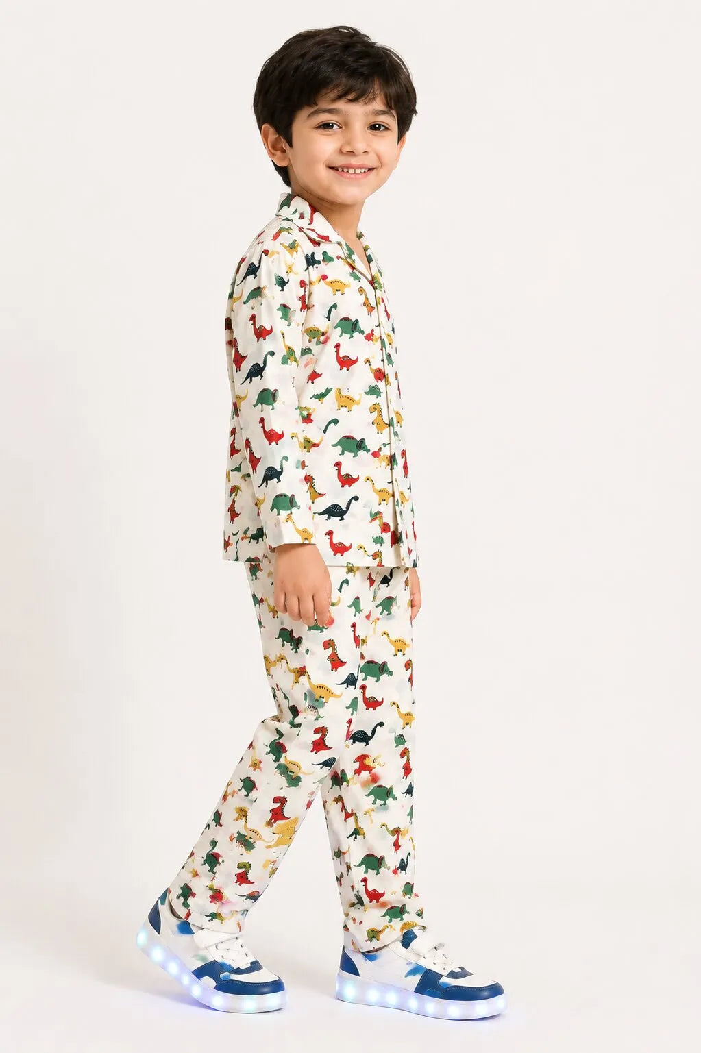 Kids' Dinosaur Print Cotton Night Suit