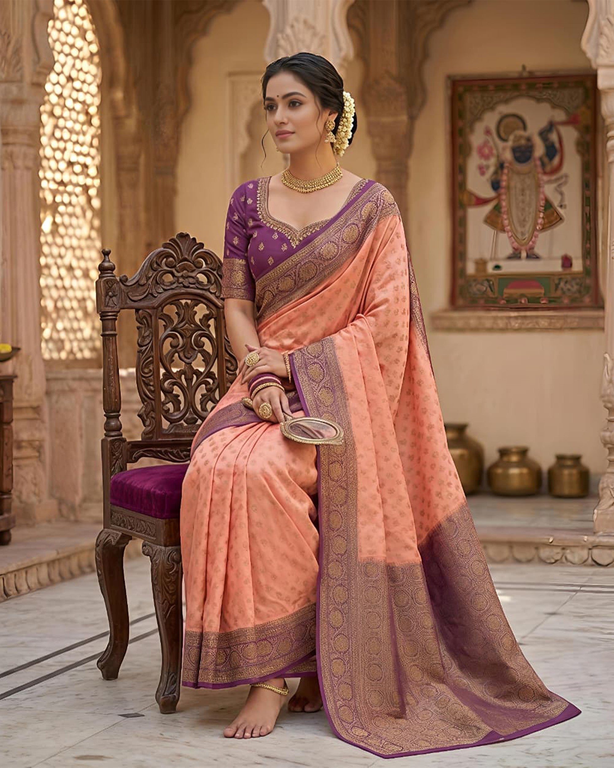 Silk Blend Woven Design Zari Saree with Unstitched Blouse Piece