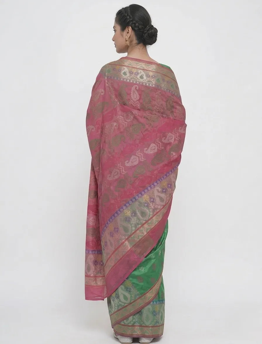 Women Green & Magenta Woven Design Banarasi Art Silk Saree