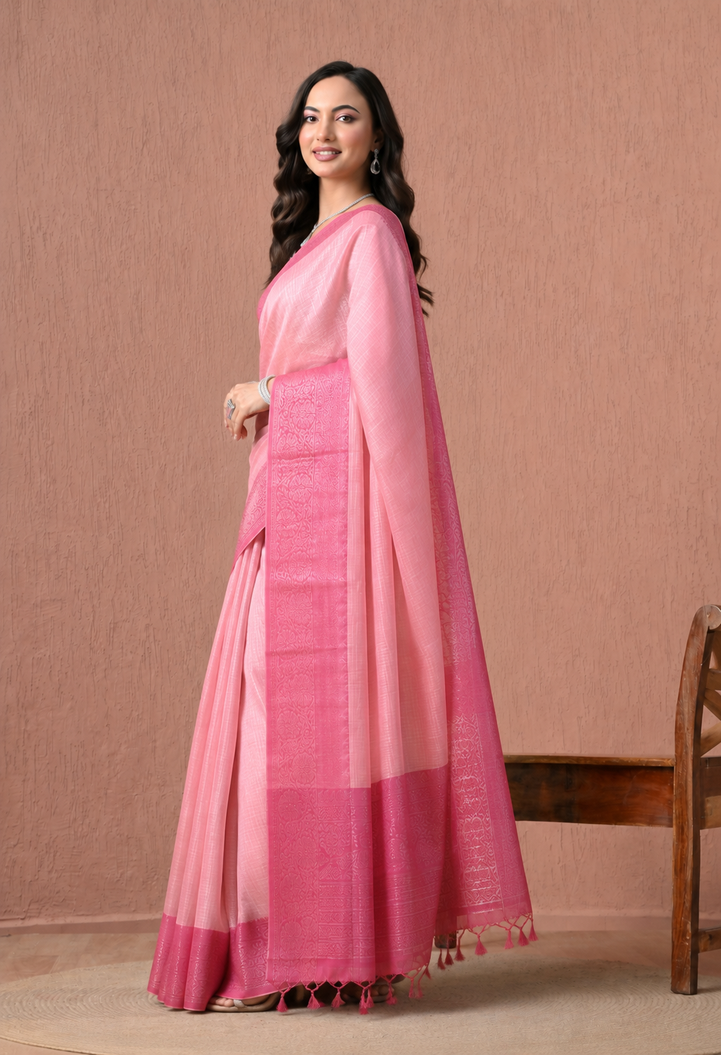 Women Pink Art Silk Woven Design Saree with Ornate Border