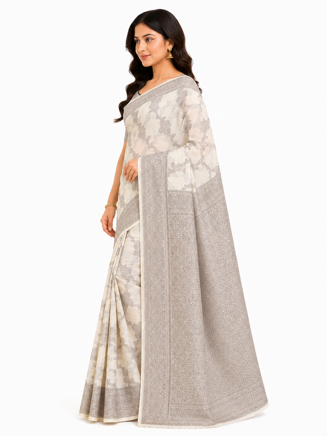 Women Cream & Champagne-Gold Ethnic Motifs Woven Design Art Silk Saree