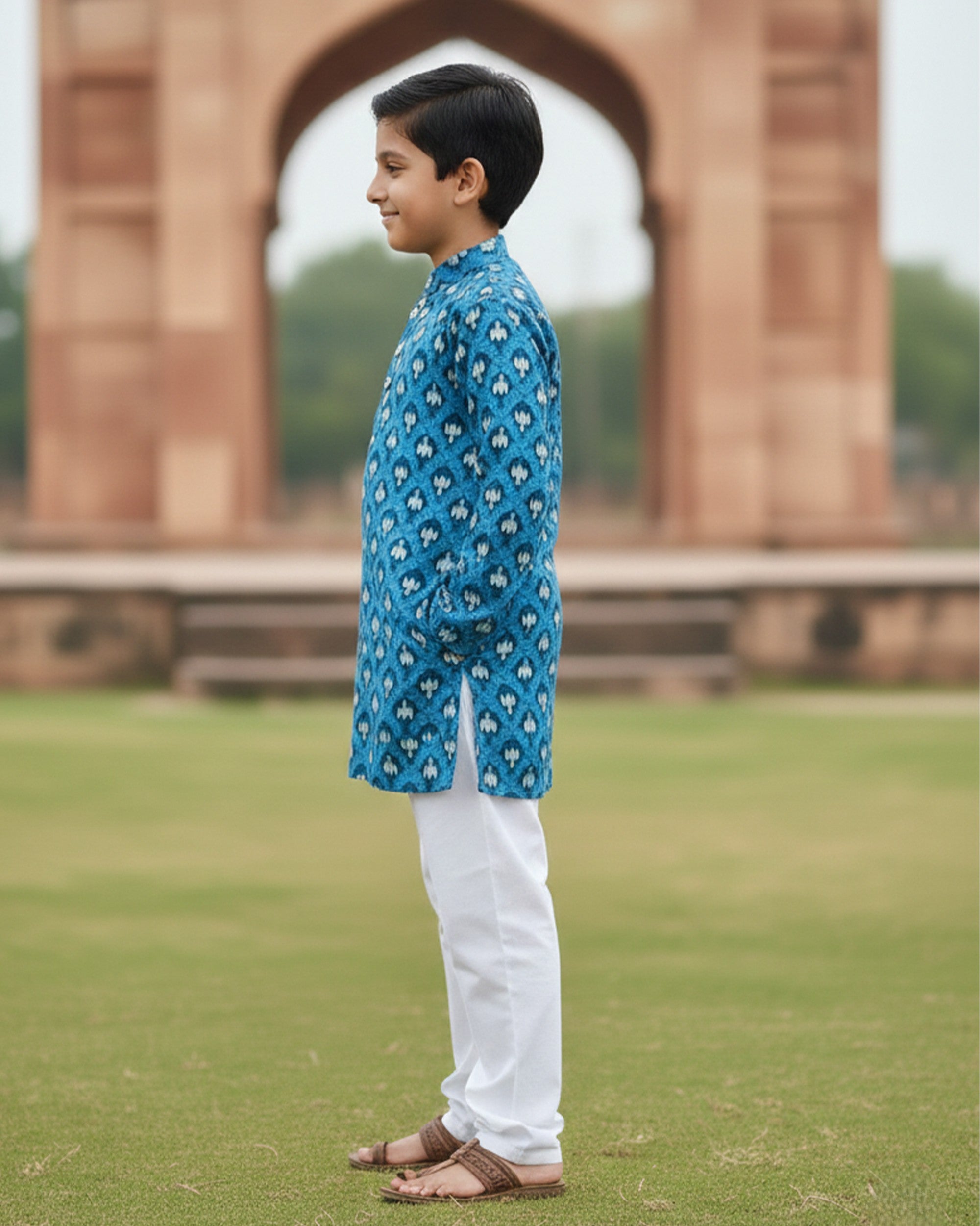 Boys' Cotton Printed Kurta with Pajama Set – Traditional Ethnic Wear for Festivals, Weddings, and Parties (Blue)