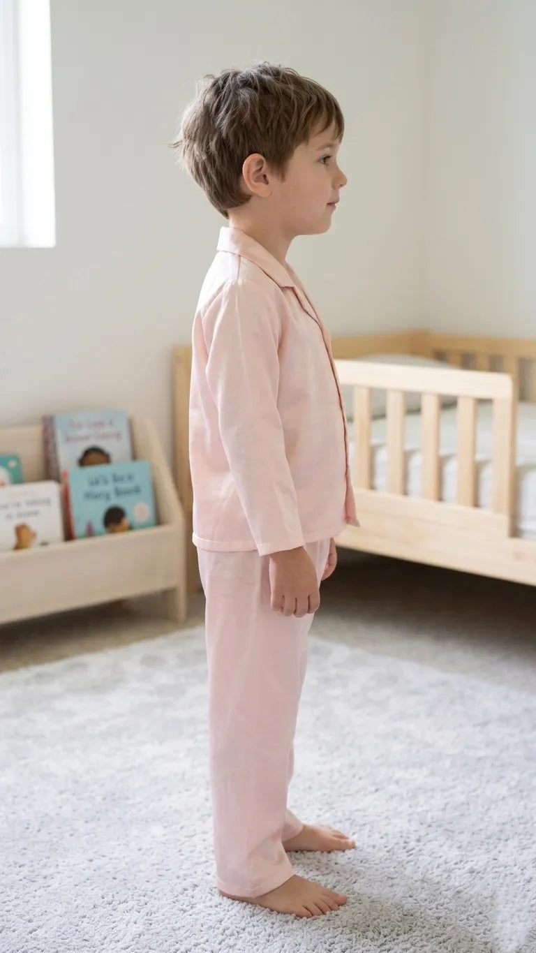 Kids' Peach Solid Satin Night Suit