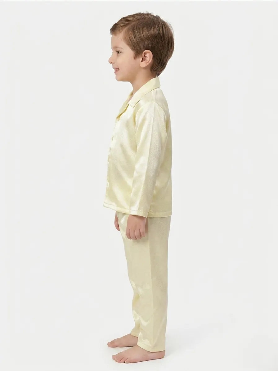 Boys' Luxurious Solid Satin Night Suit – Comfortable Full-Sleeve Button-Down Shirt & Pyjama Set