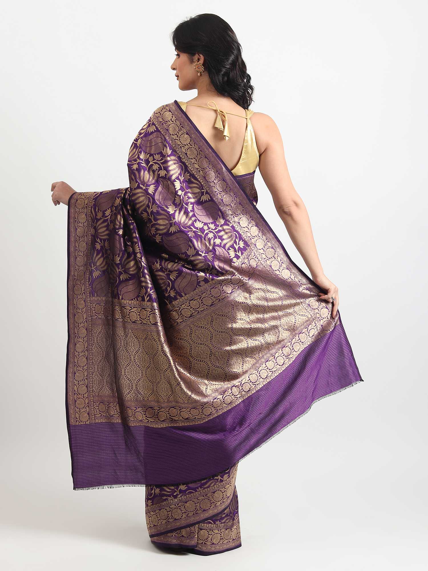 Purple Pure Katan Silk Banarasi Handloom Saree with Gold Zari Work