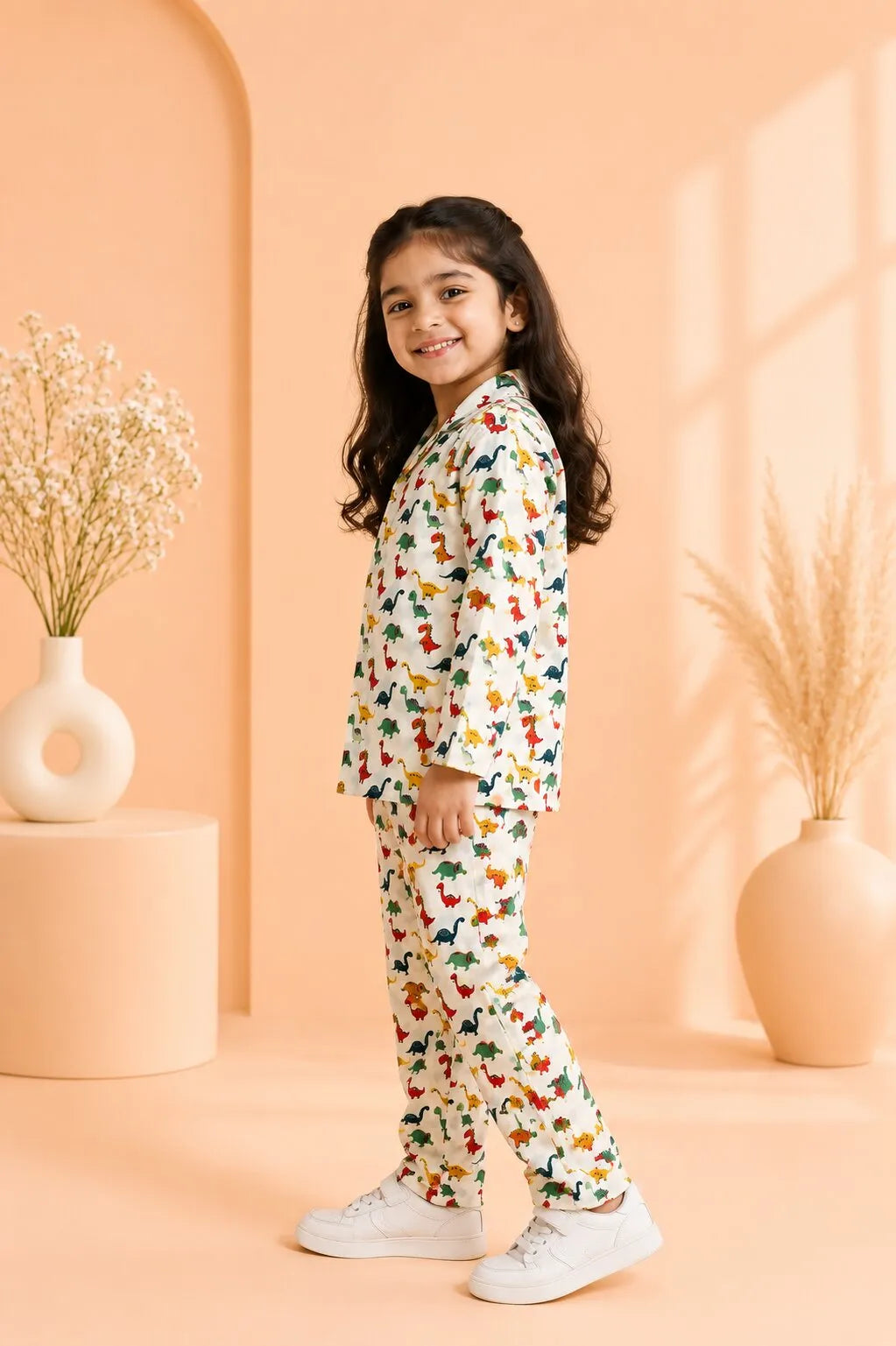 Kids' Dinosaur Print Cotton Girls Night Suit