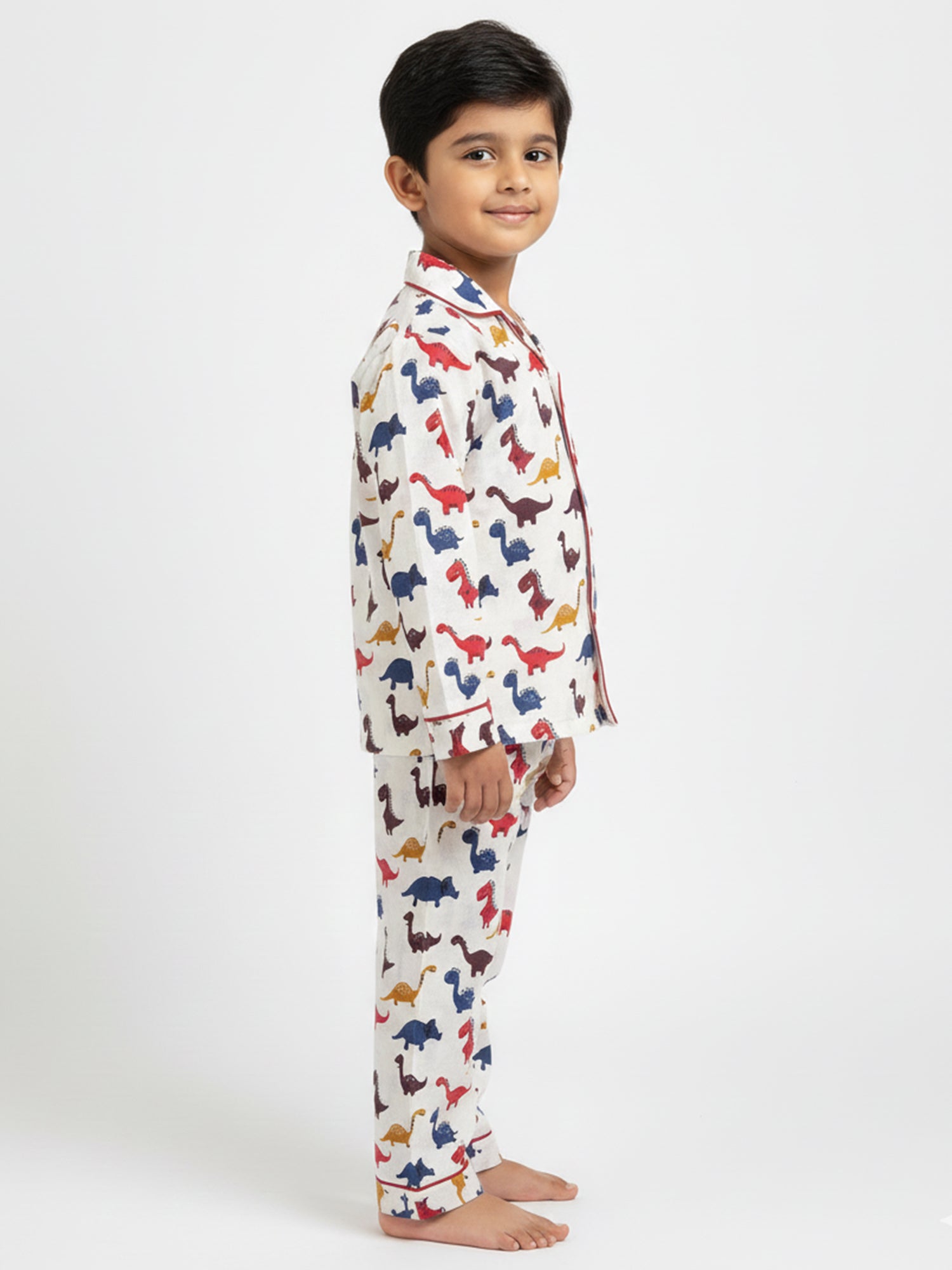 Kids Boys Full Sleeve Collared Pure Cotton Night Suit | Printed Pajama Set | Sleepwear for Kids Boys