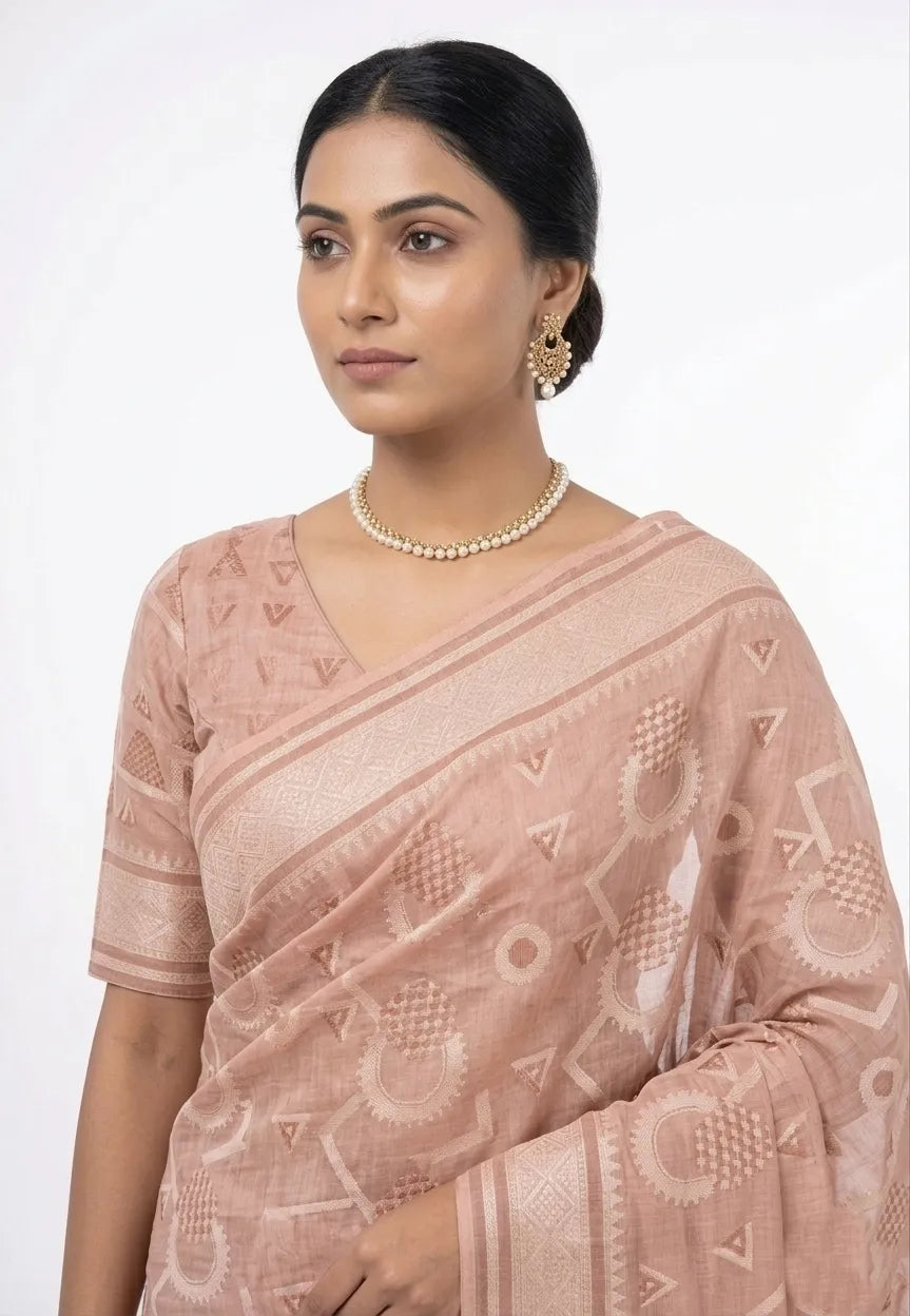 Elegant Rose Gold Woven Design Zari Silk Blend Saree