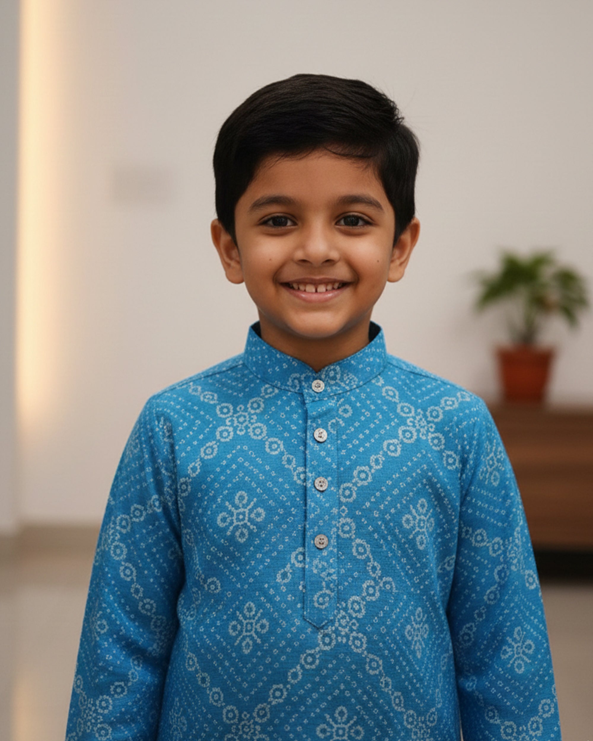 Boys Blue & White Bandhani Printed Kurta with Dhoti Pants