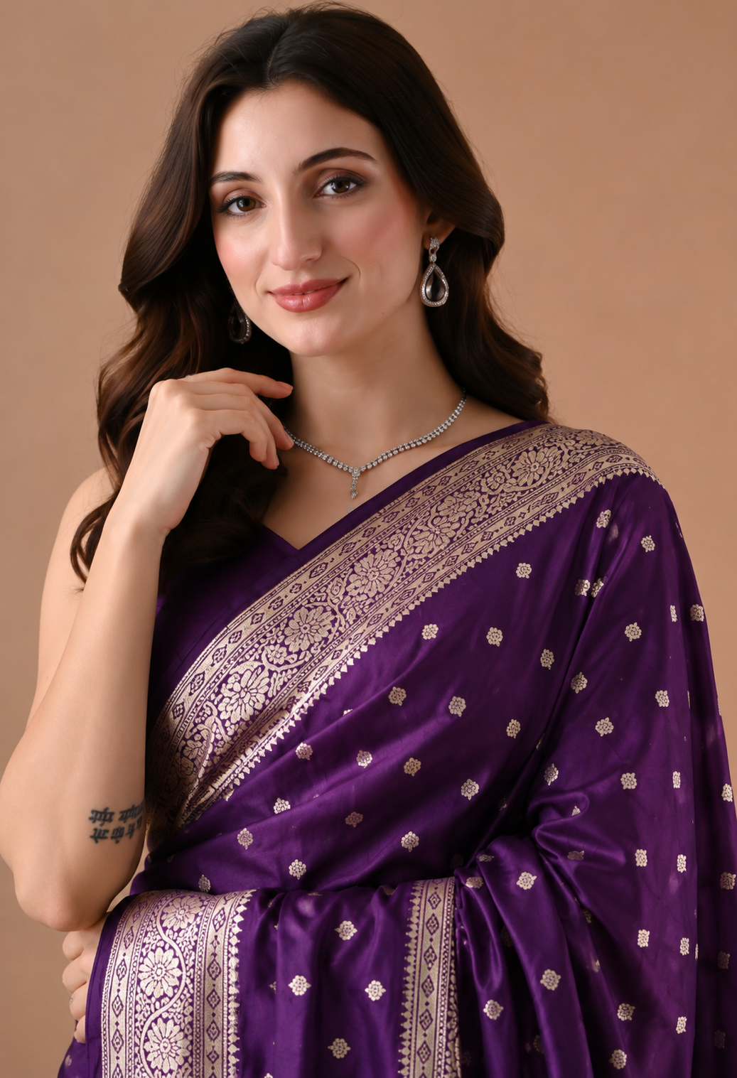 Purple Art Silk Zari Woven Banarasi Saree with Floral Pallu
