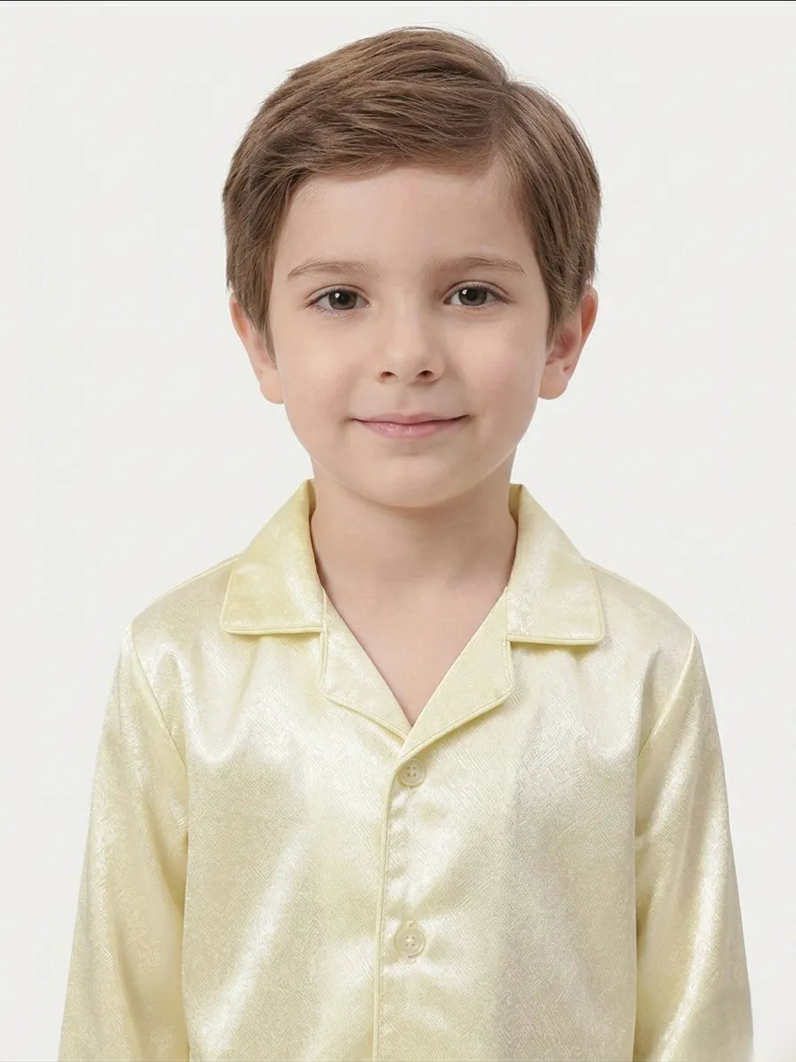 Boys' Luxurious Solid Satin Night Suit – Comfortable Full-Sleeve Button-Down Shirt & Pyjama Set