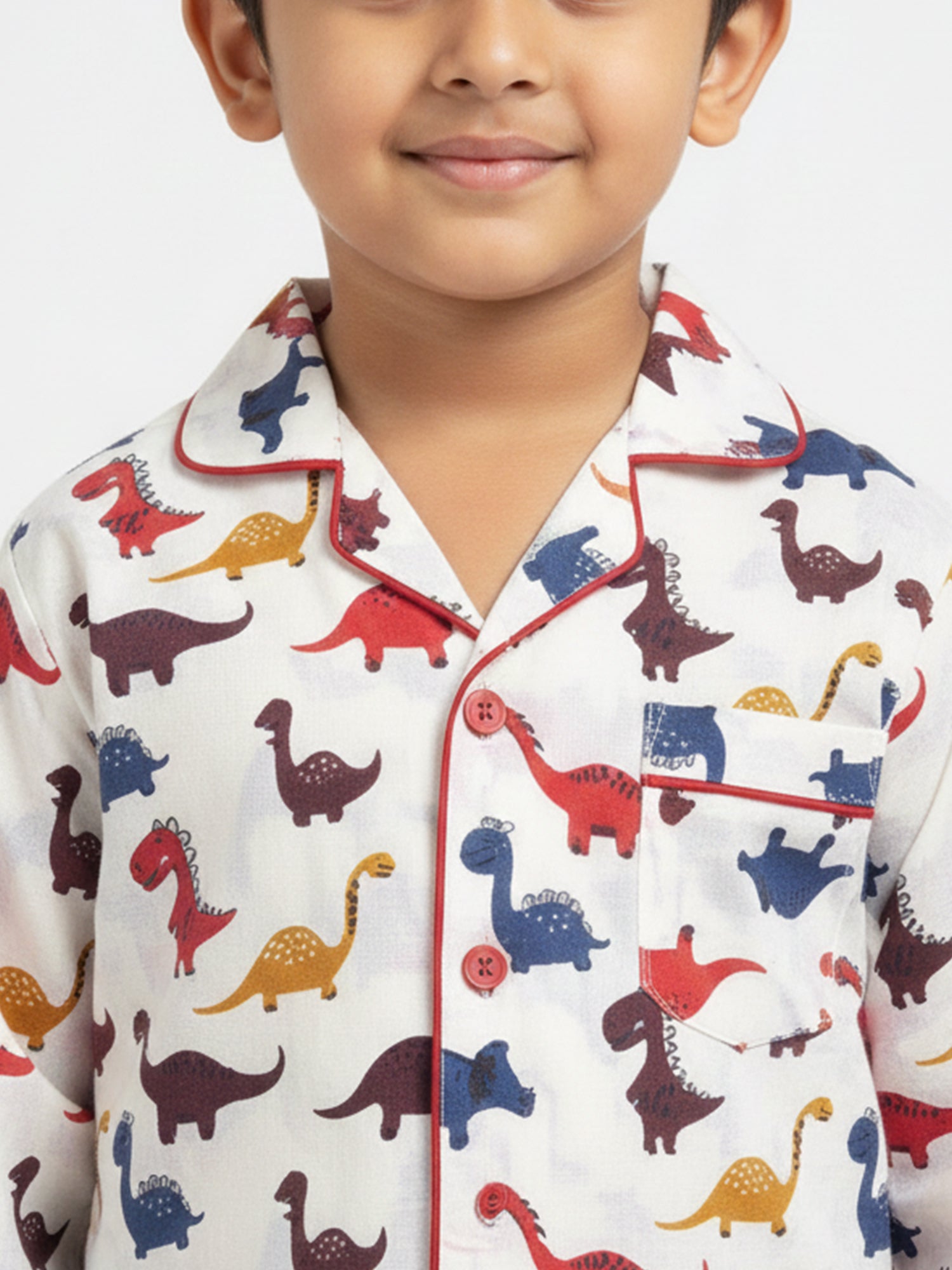 Kids Boys Full Sleeve Collared Pure Cotton Night Suit | Printed Pajama Set | Sleepwear for Kids Boys