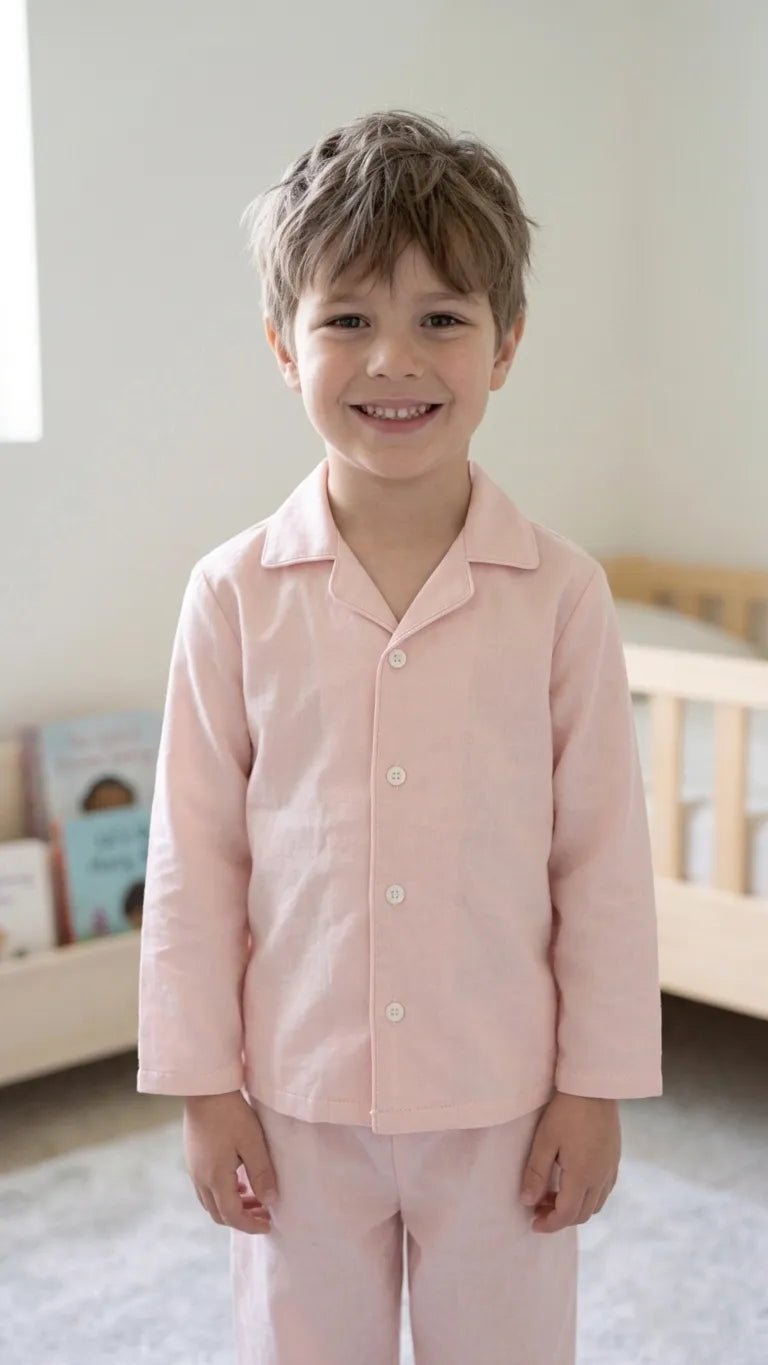 Kids' Peach Solid Satin Night Suit