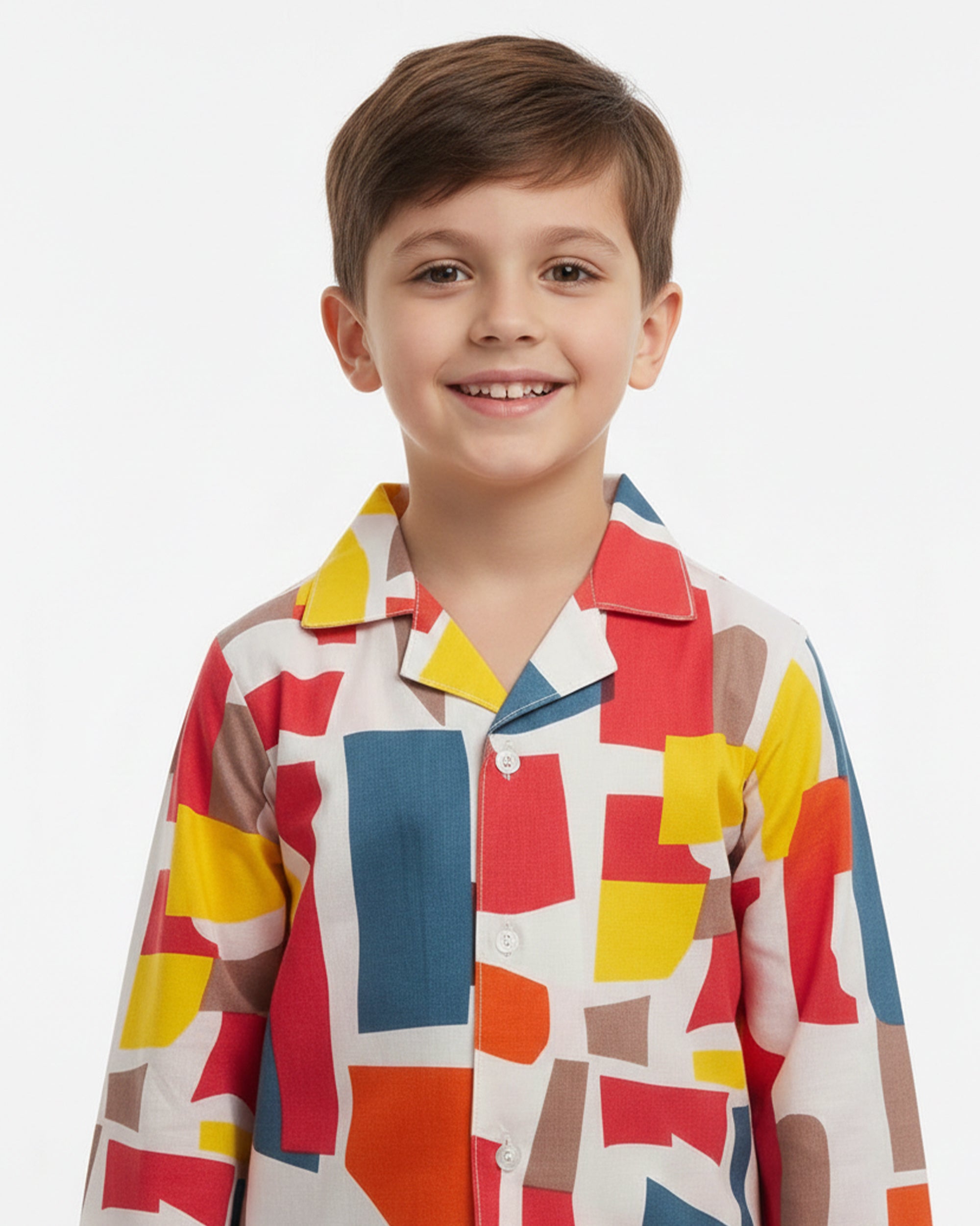 Boys Multi-Colored Abstract Geometric Print Pure Cotton Night Suit