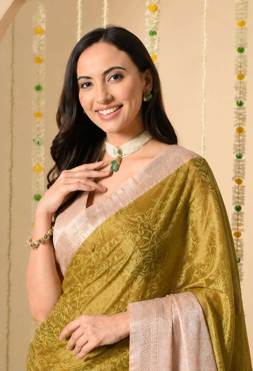 Women Mustard & Blush Pink Woven Design Silk Blend Saree
