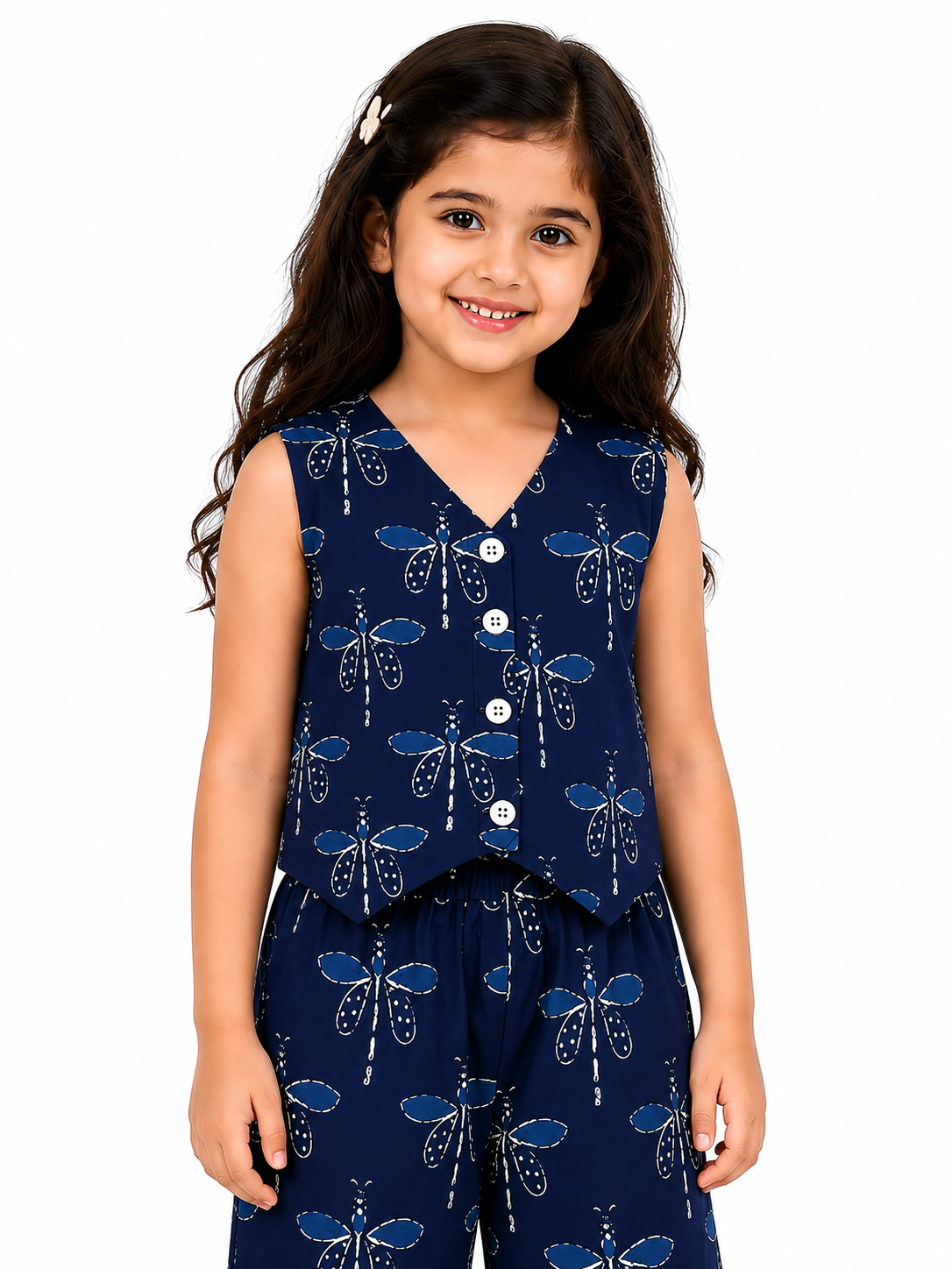 Girls Pure Cotton Floral and Paisley Printed Vest Style Crop Top with Wide-Leg Trousers Co-Ord Set