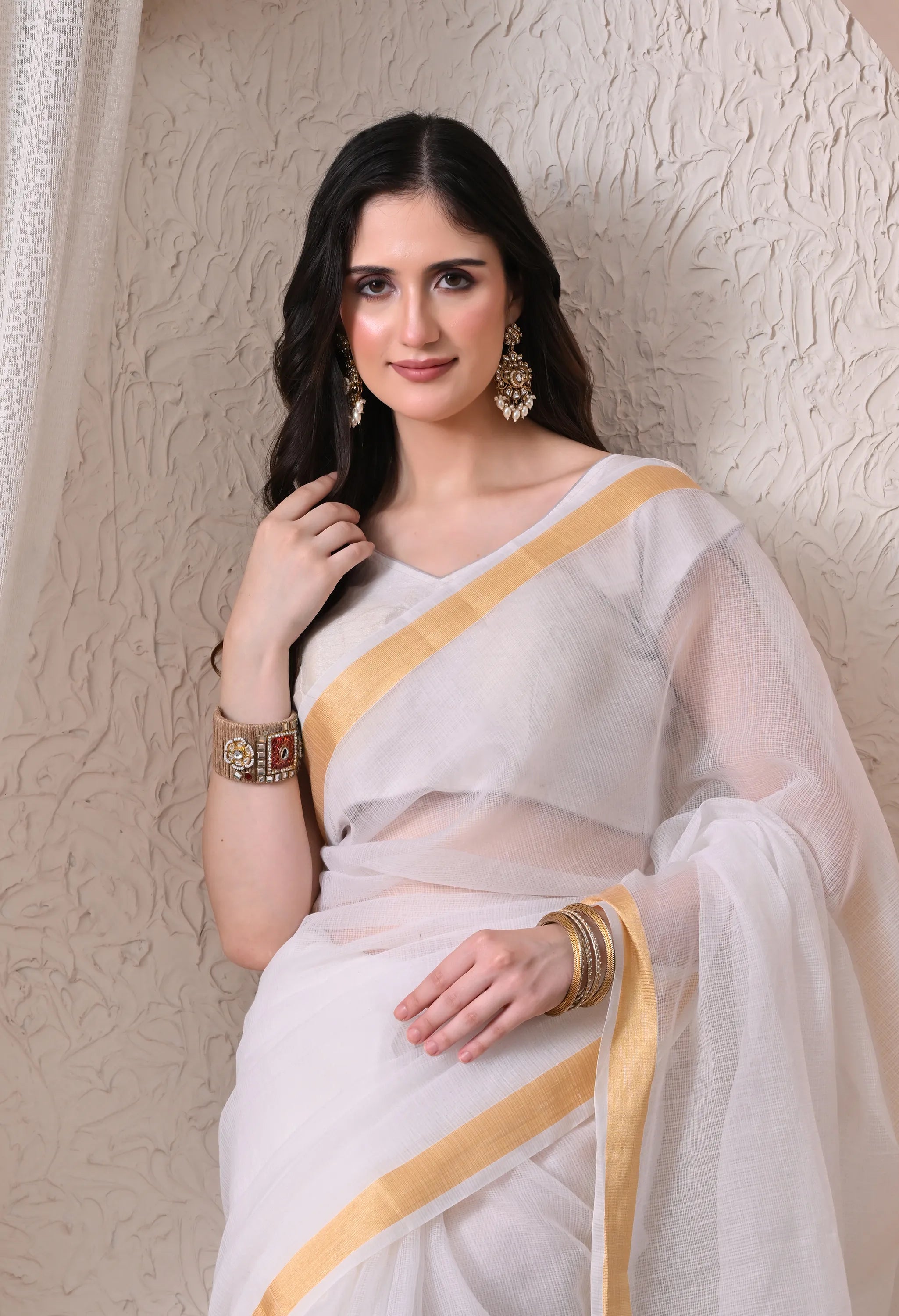 Pure Grace Off-White Cotton Saree with Golden Border