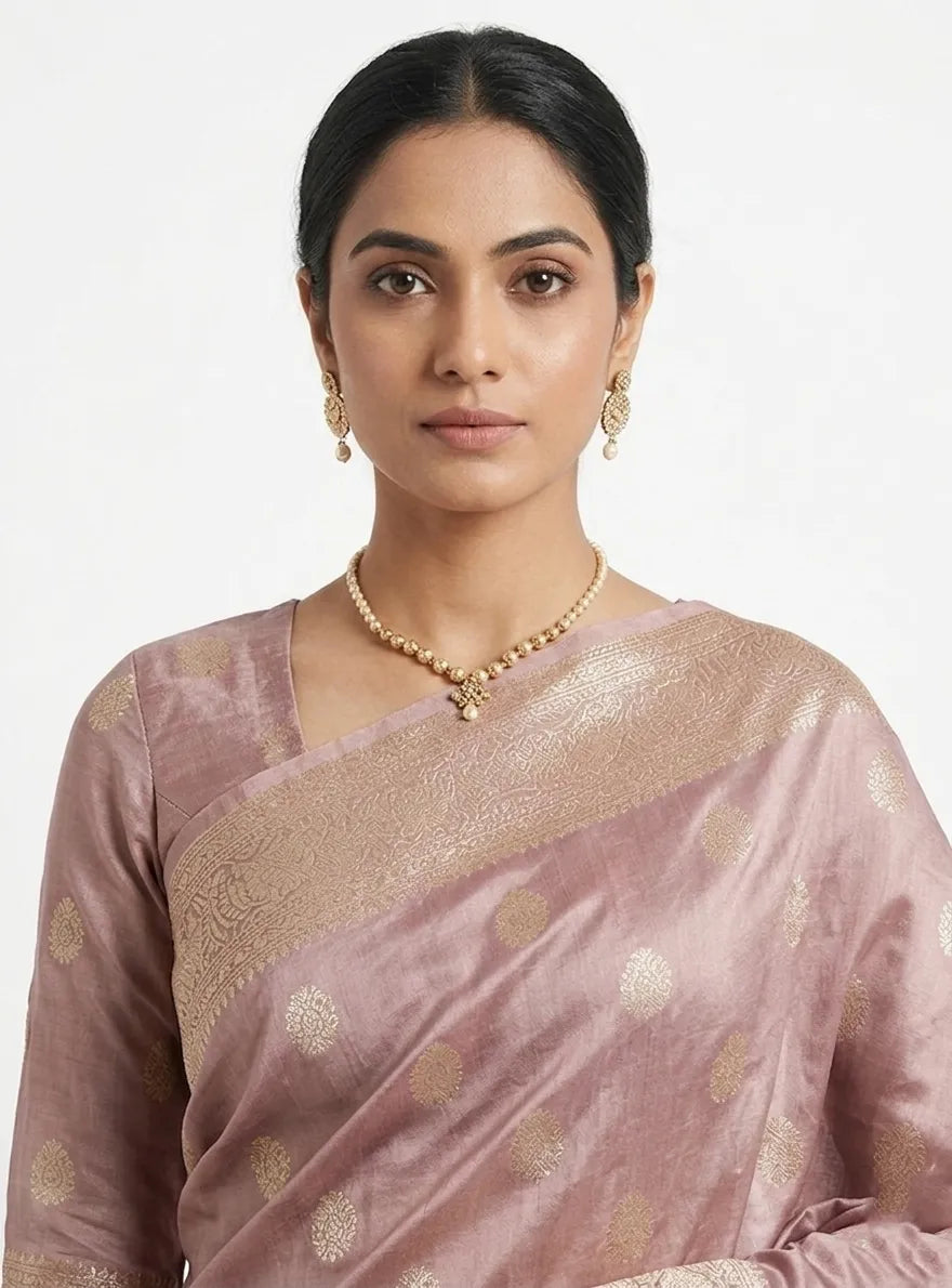Mauve & Rose Gold Woven Design Silk Saree