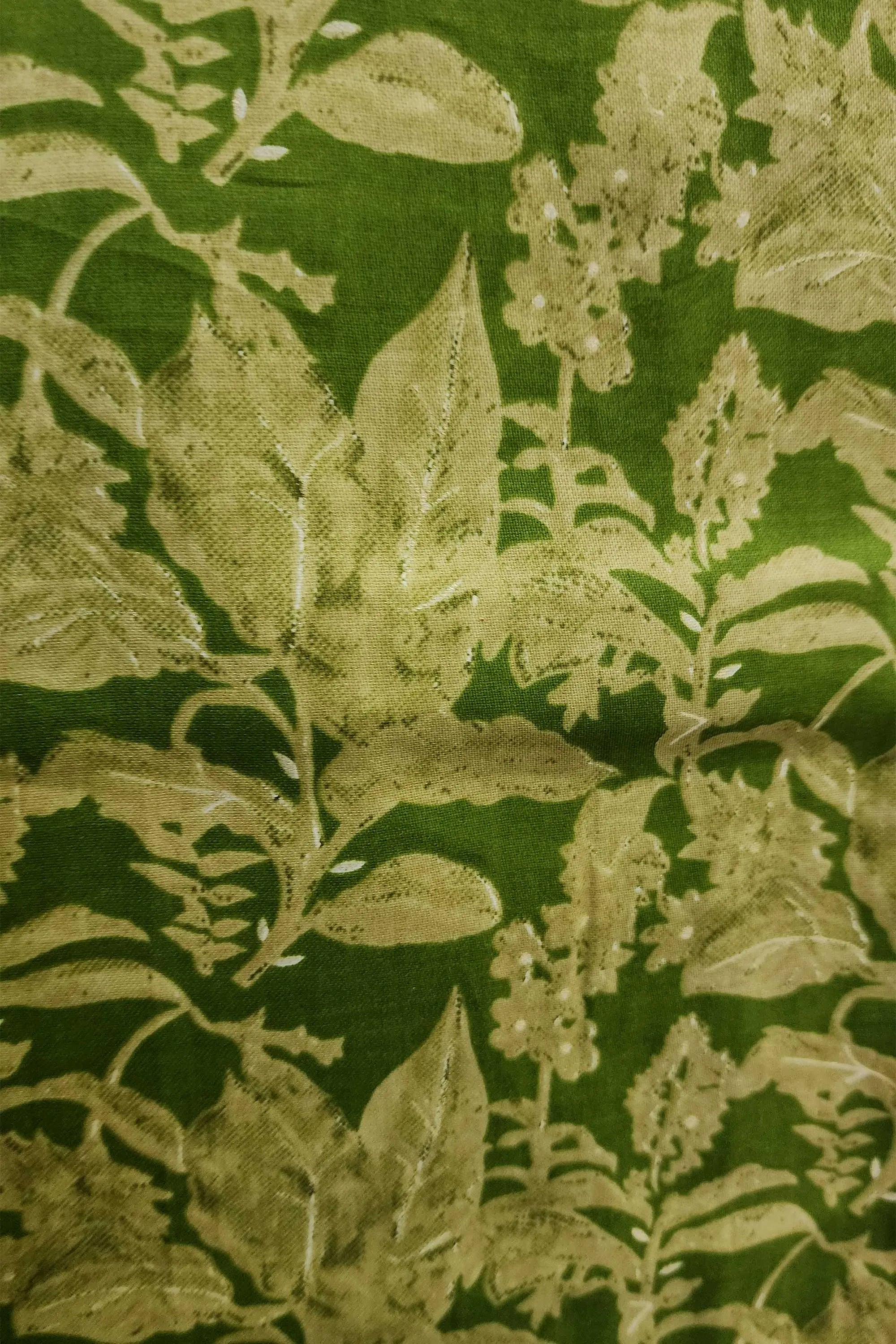 Women Green & Off-White Floral Printed Pure Cotton Unstitched Dress Material with Dupatta