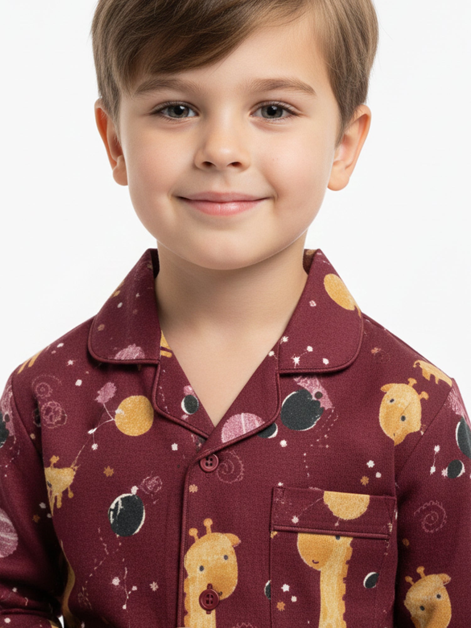Kids Boys Maroon & Yellow Printed Pure Cotton Night Suit