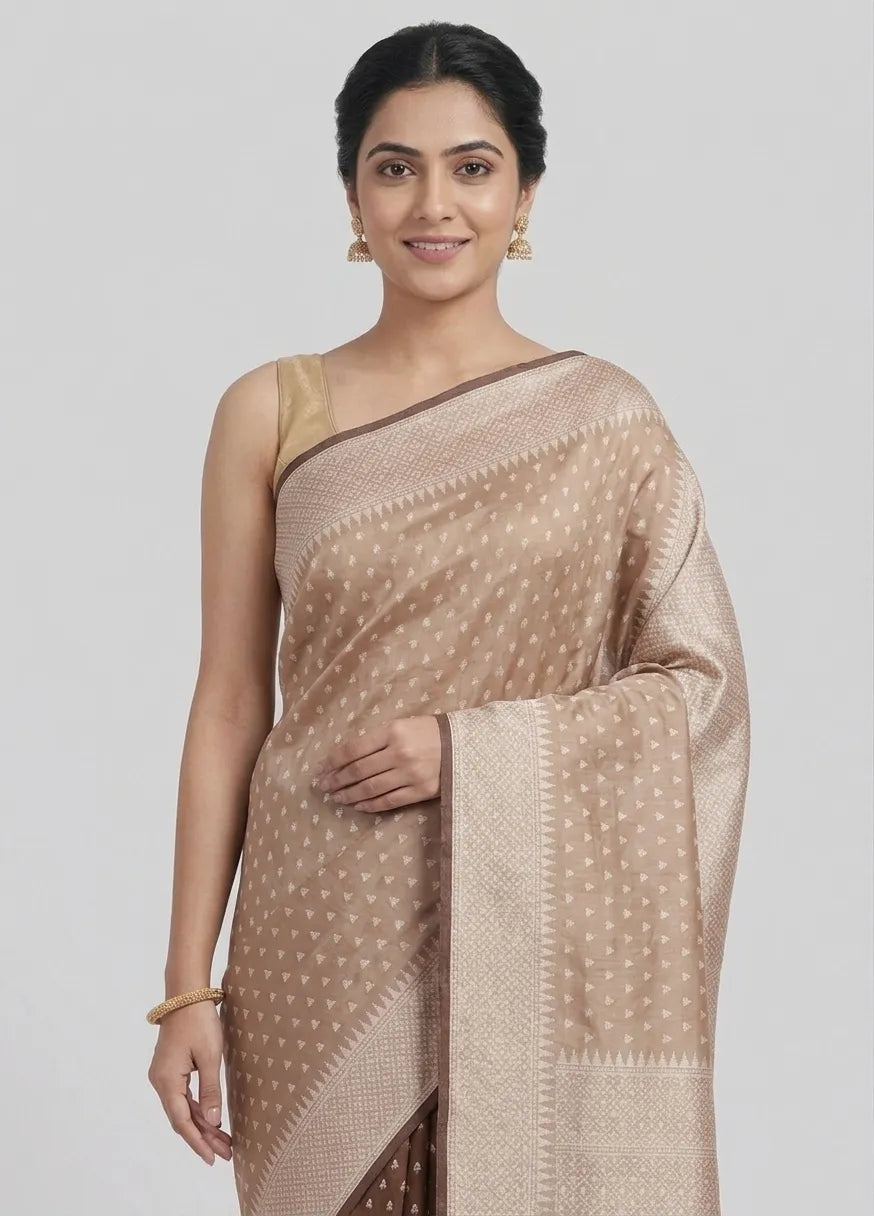 Women Coffee Brown & Beige Ethnic Motifs Woven Design Banarasi Saree