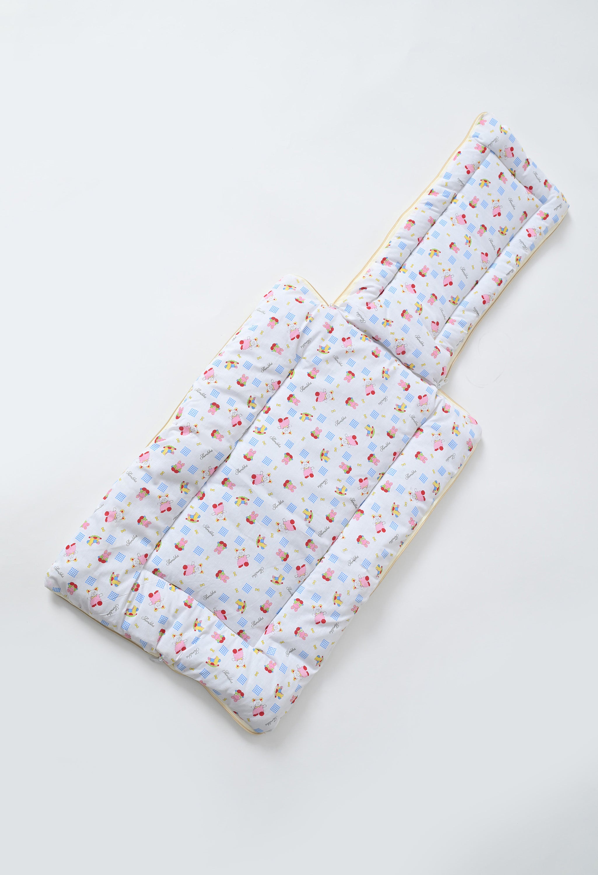 Unisex 5-Piece Newborn Baby Bedding Combo Set - Printed Mattress with Mosquito Net, Sleeping Bag, and Bolsters