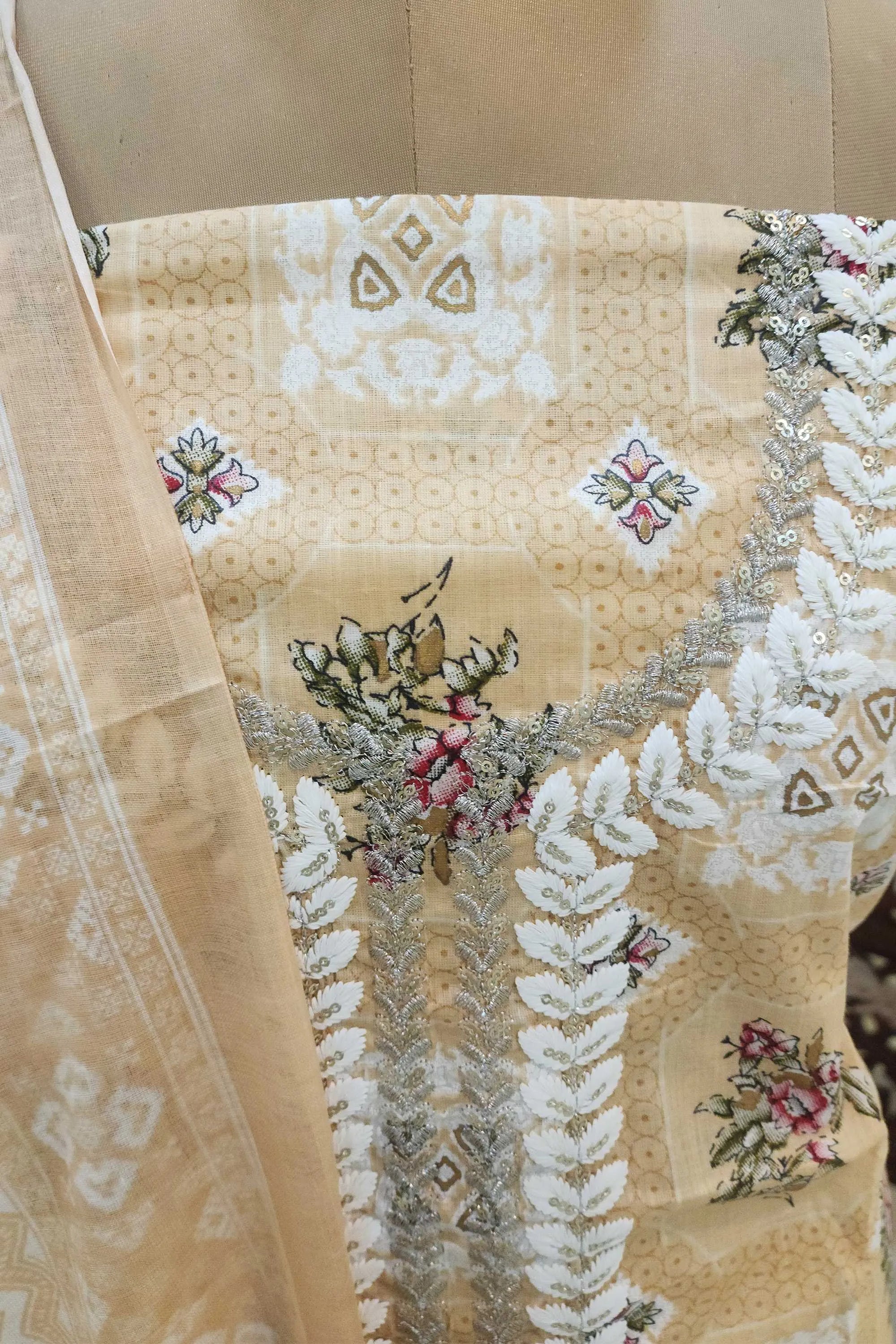 Women Peach-Coloured Floral Embroidered Pure Cotton Unstitched Dress Material