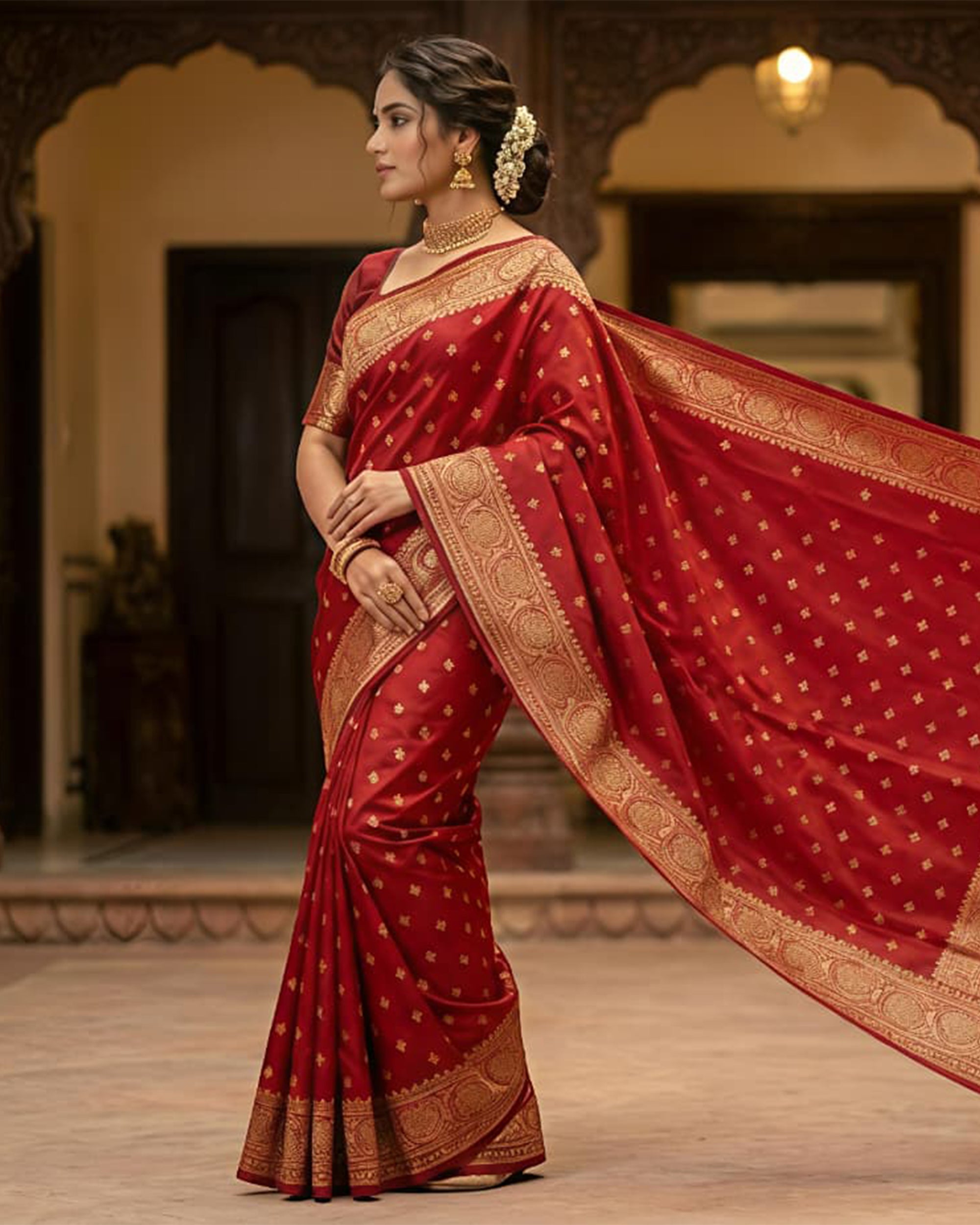 Women Maroon & Gold-Toned Ethnic Motifs Banarasi Art Silk Saree